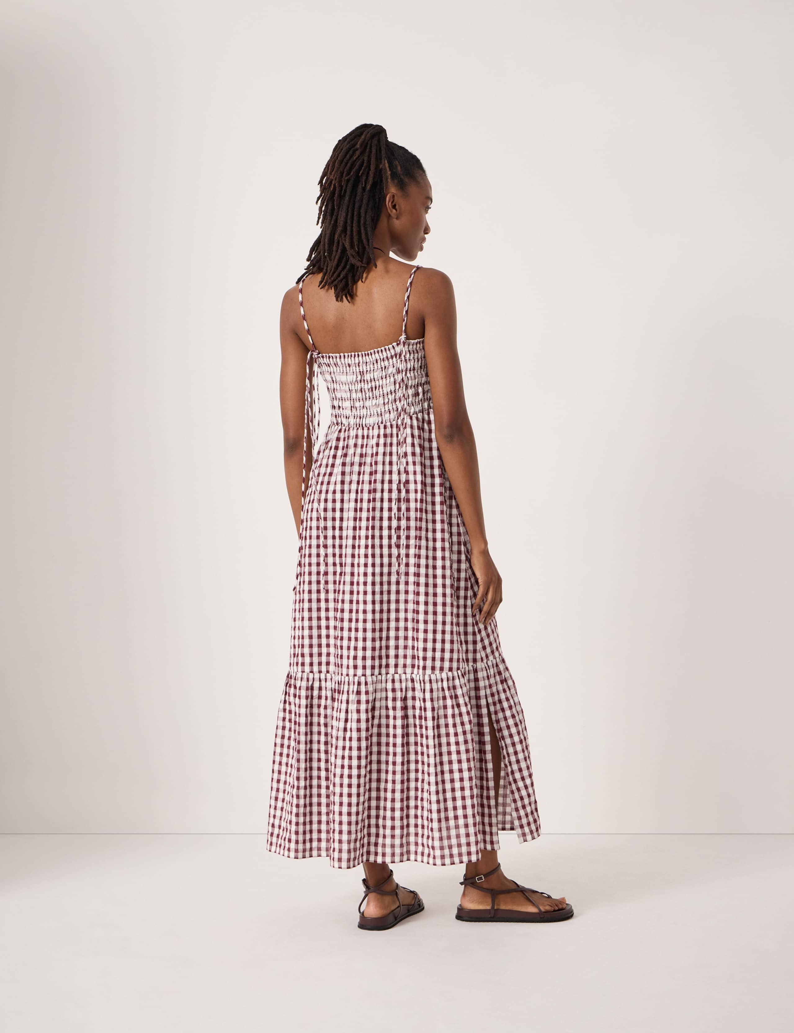 Pure Cotton Gingham Midi Shirred Beach Dress 4 of 5