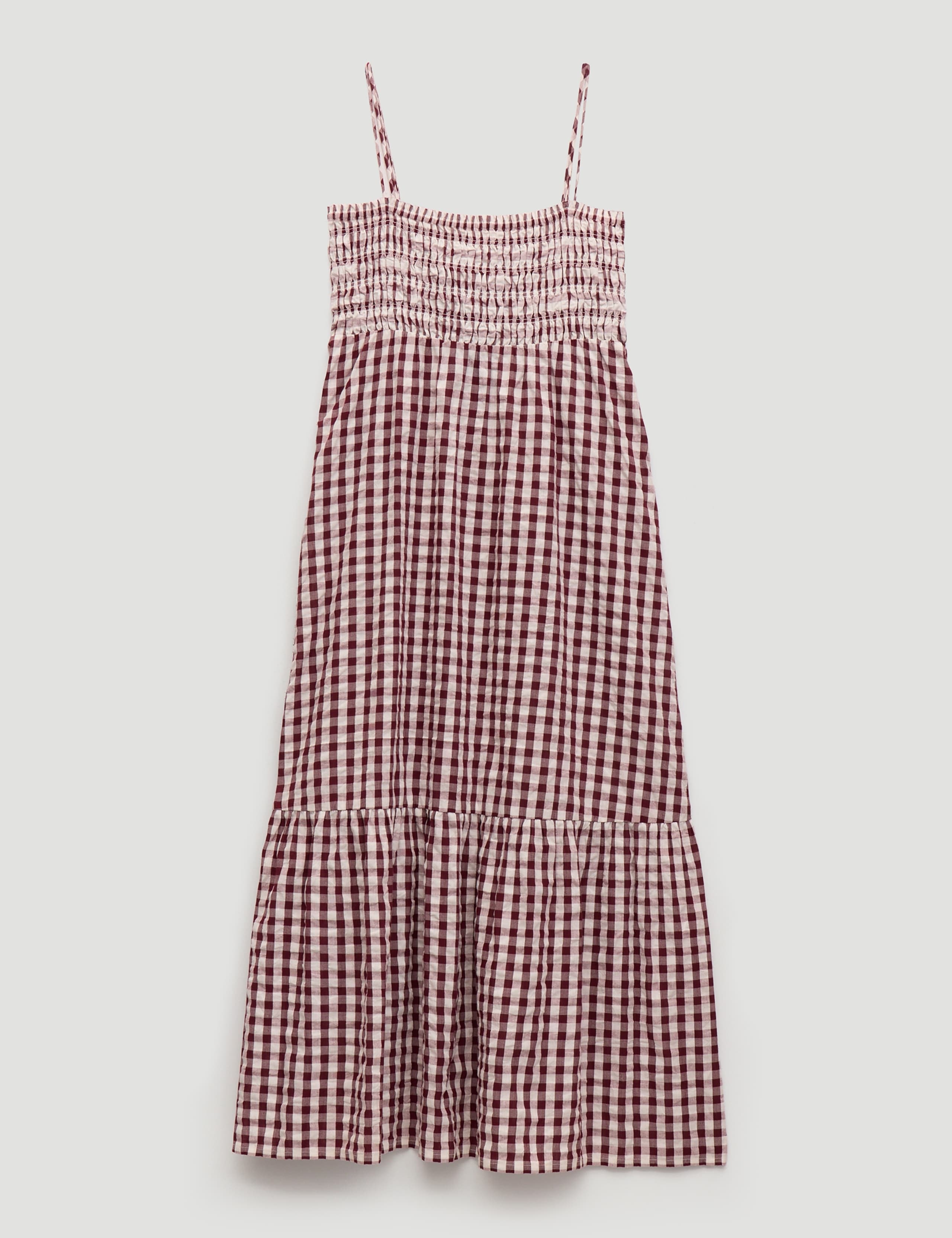 Pure Cotton Gingham Midi Shirred Beach Dress 2 of 5