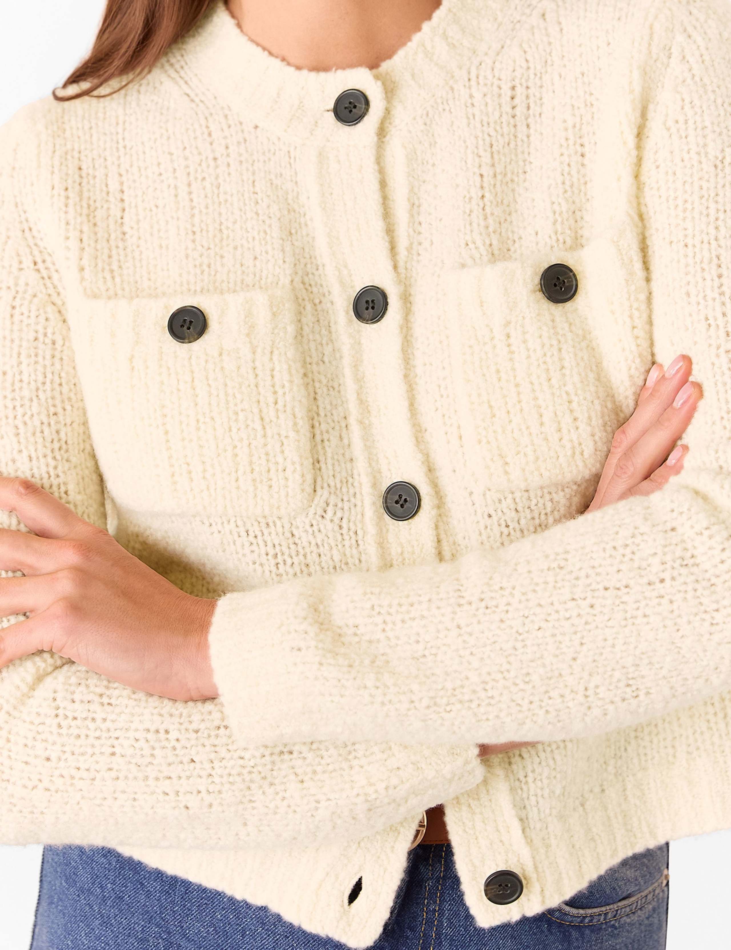 Wool Rich Textured Button Front Cardigan 4 of 4