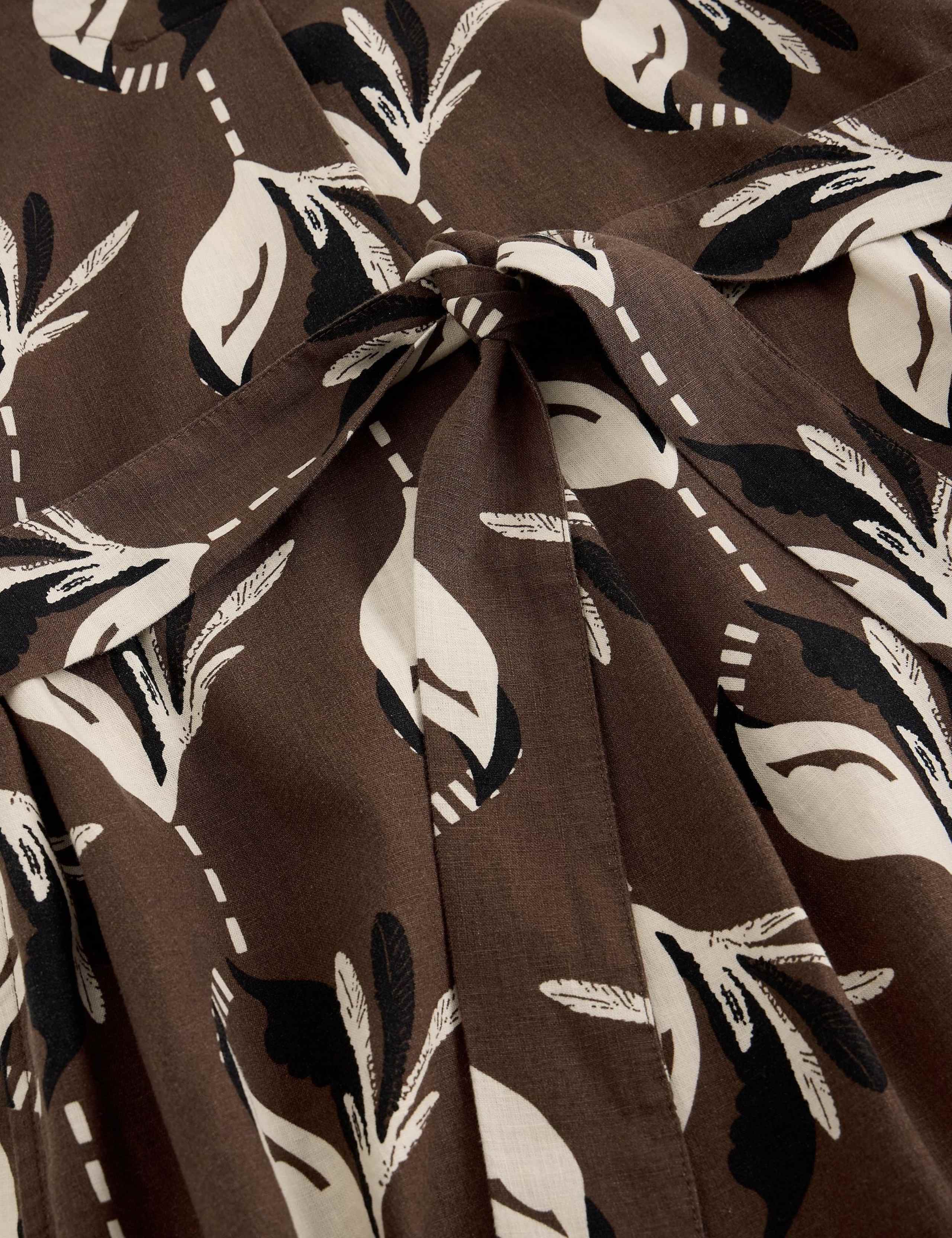 Linen Rich Floral V-Neck Midi Waisted Dress 6 of 6