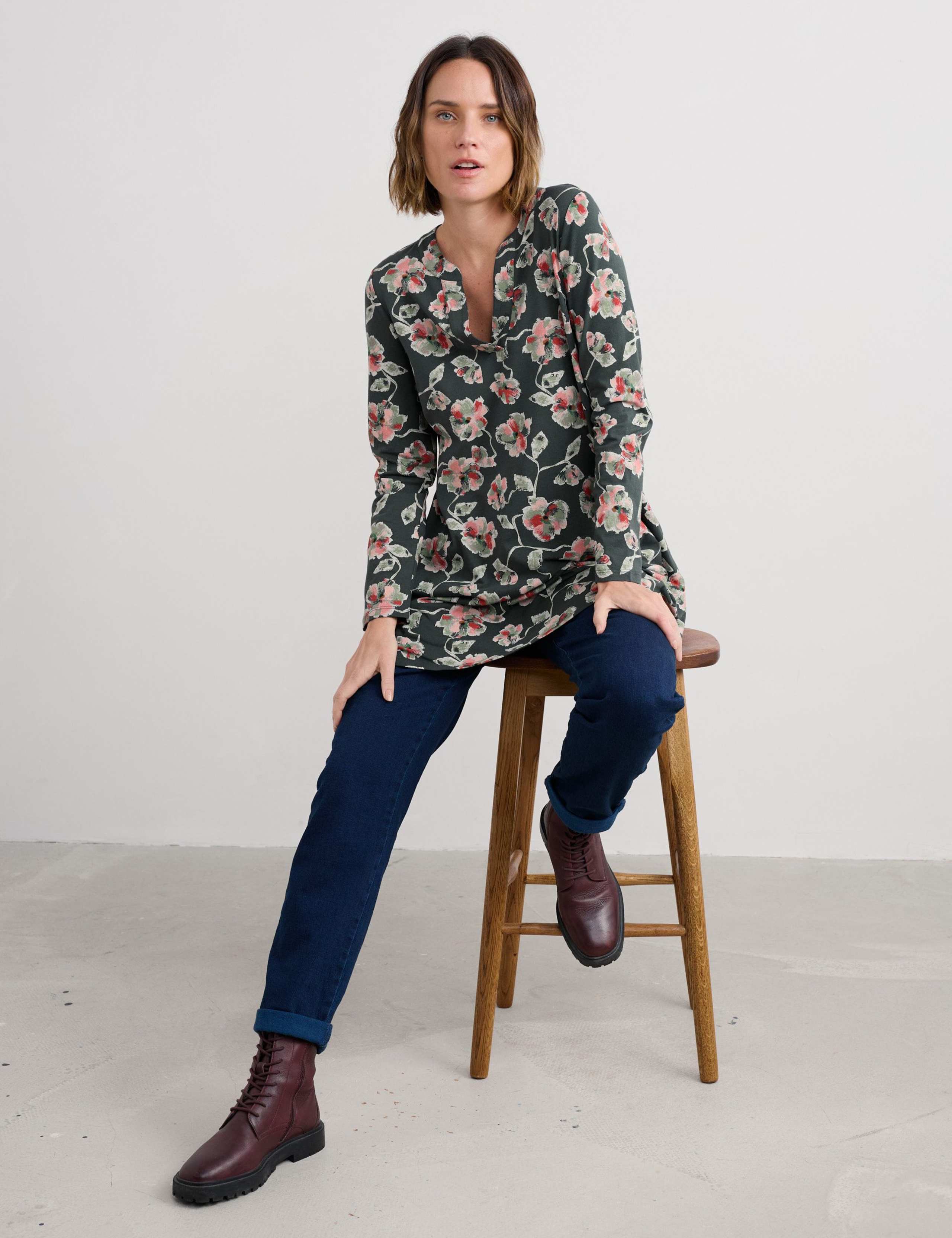 Cotton Rich Jersey Floral Notch Neck Tunic 4 of 5