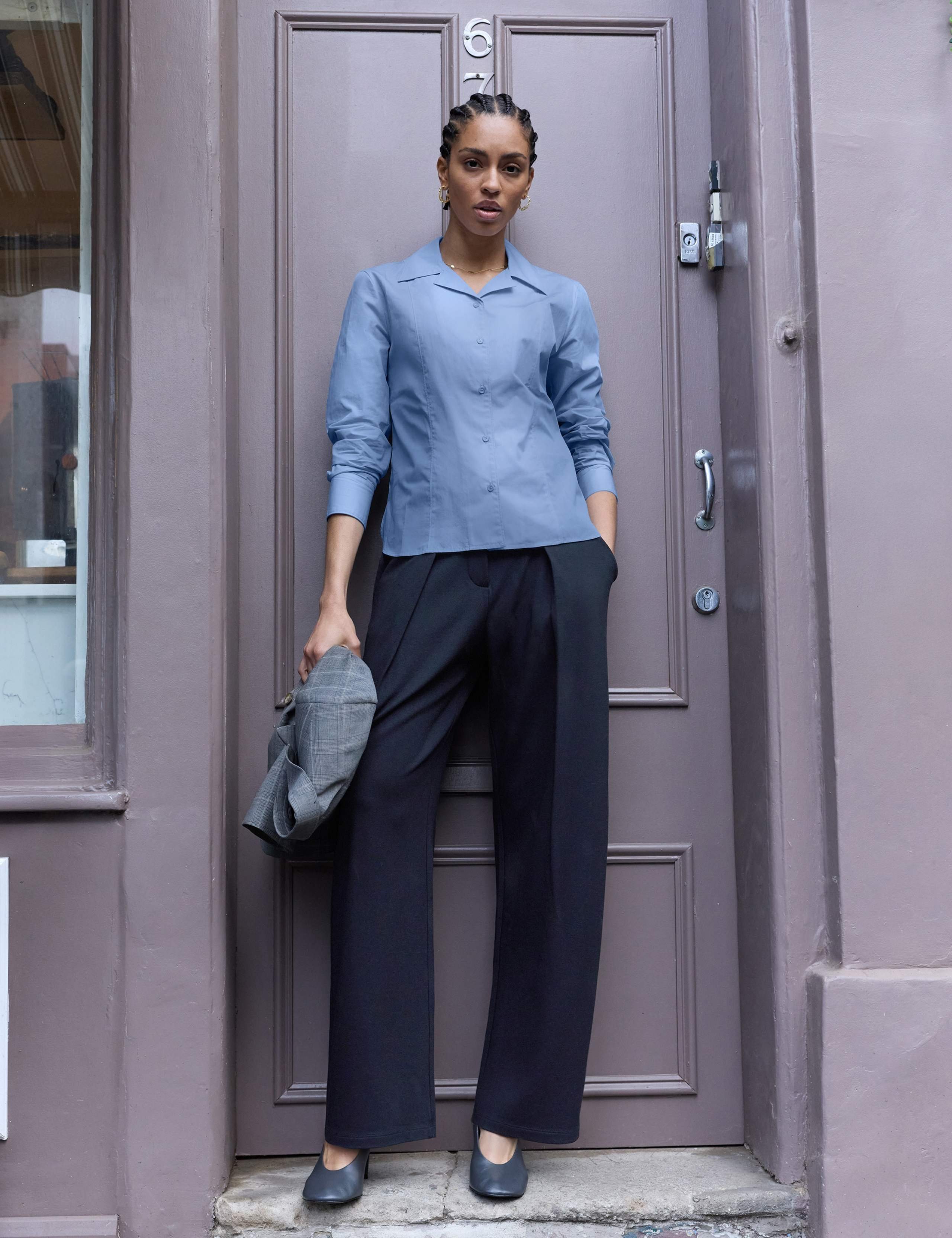 Jersey Pleat Front Wide Leg Trousers 3 of 7