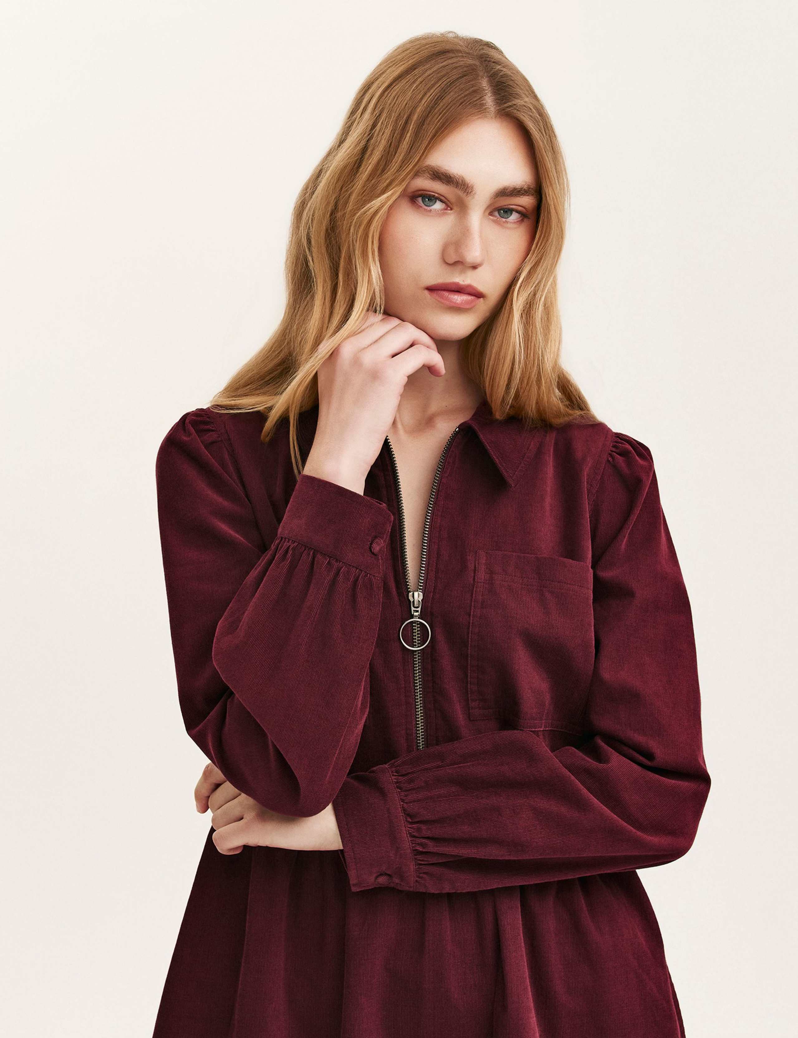 Cord Collared Knee Length Tiered Dress 4 of 4