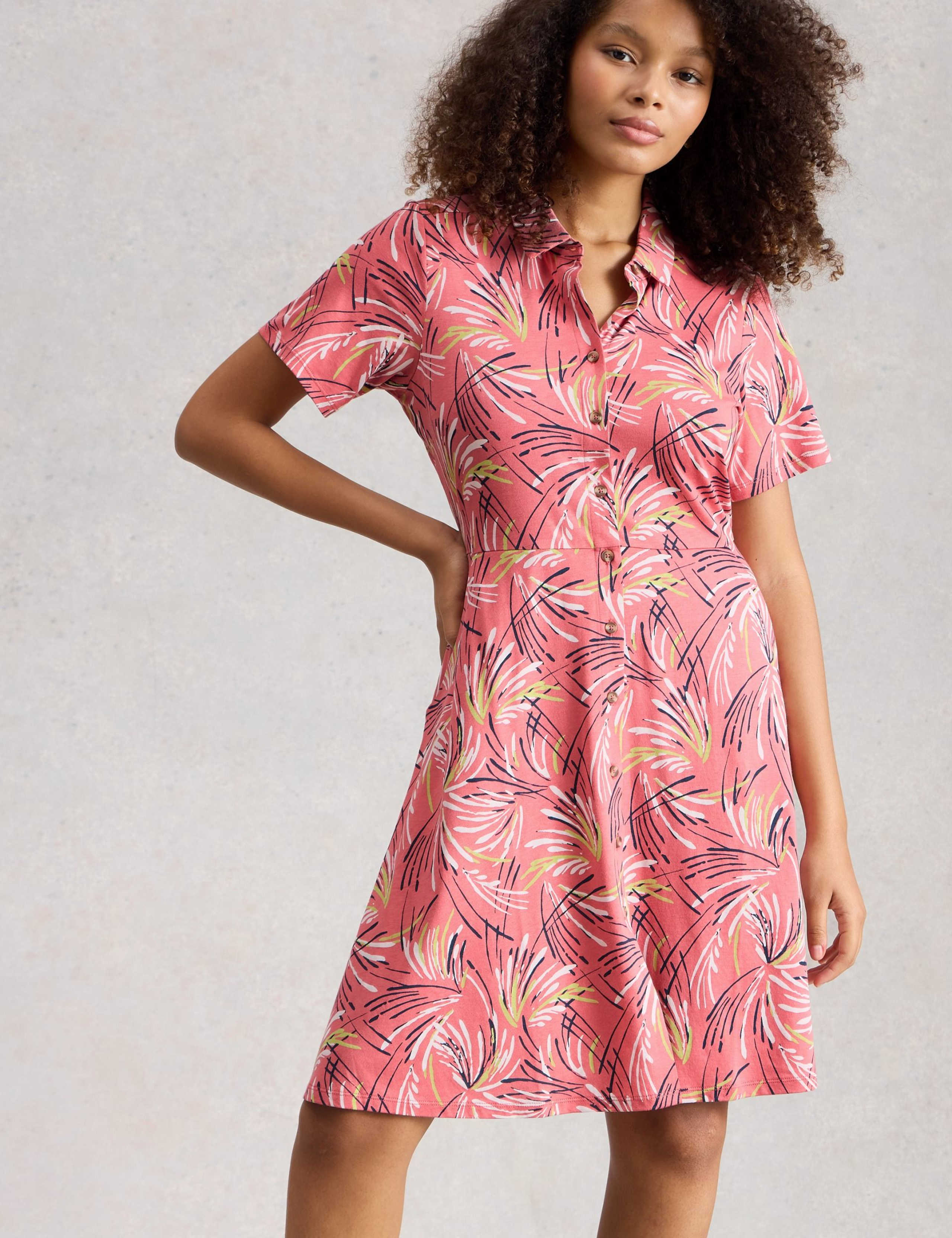 Cotton Blend Jersey Printed Shirt Dress 1 of 6