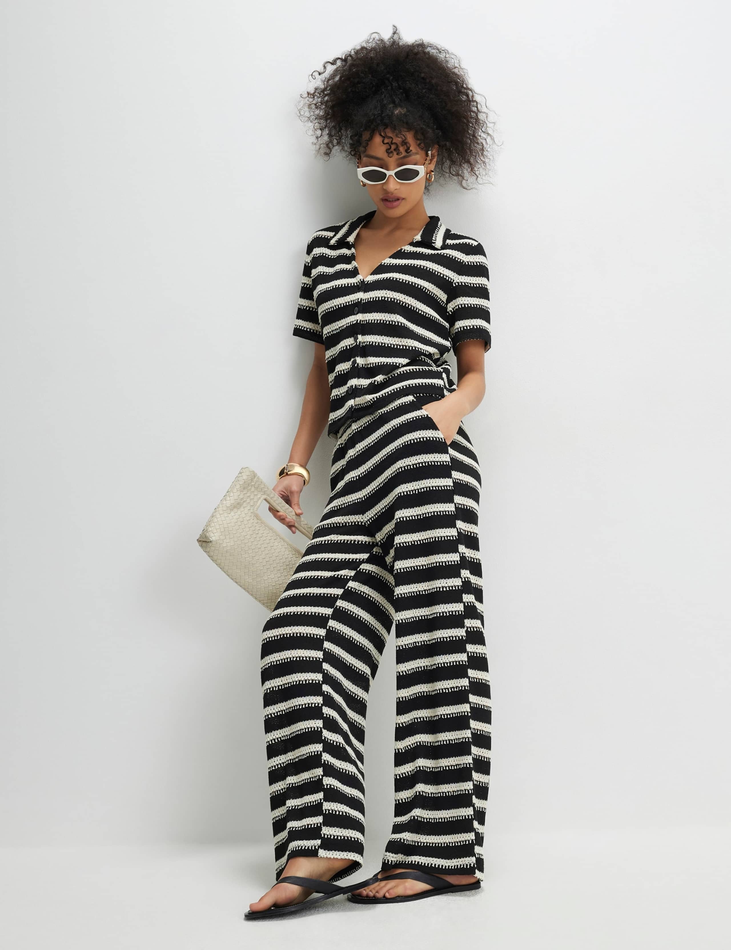 Striped Textured Wide Leg Trousers 1 of 4
