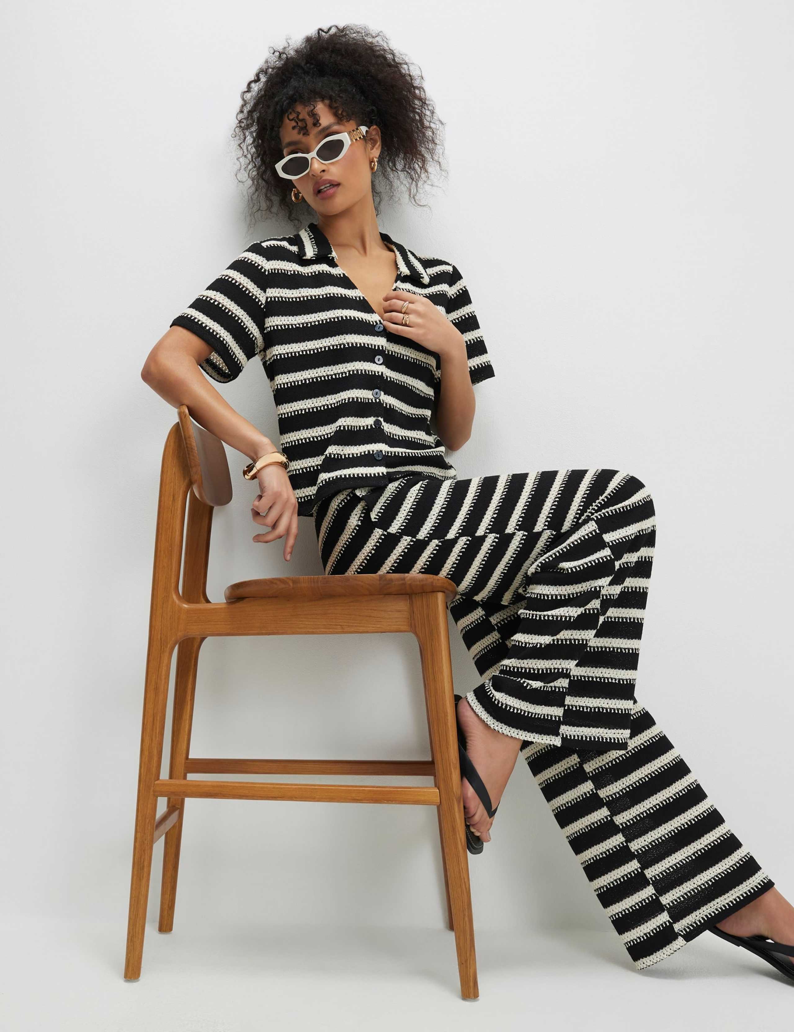 Striped Textured Wide Leg Trousers 2 of 4