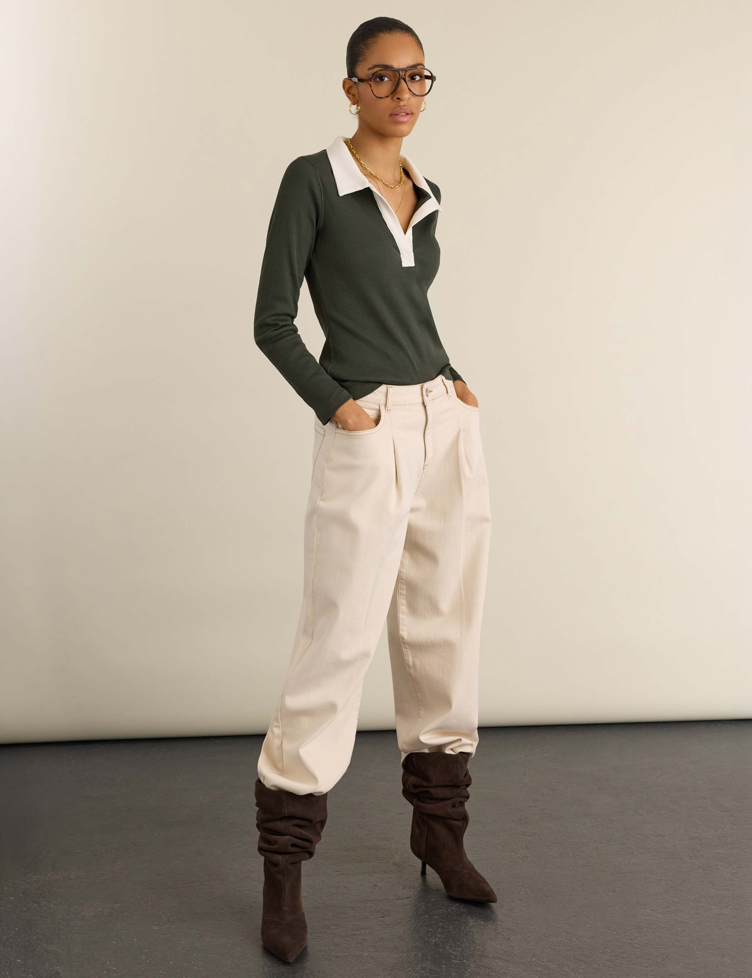 Jersey Rib Fitted Contrast Collar Polo Top 3 of 4