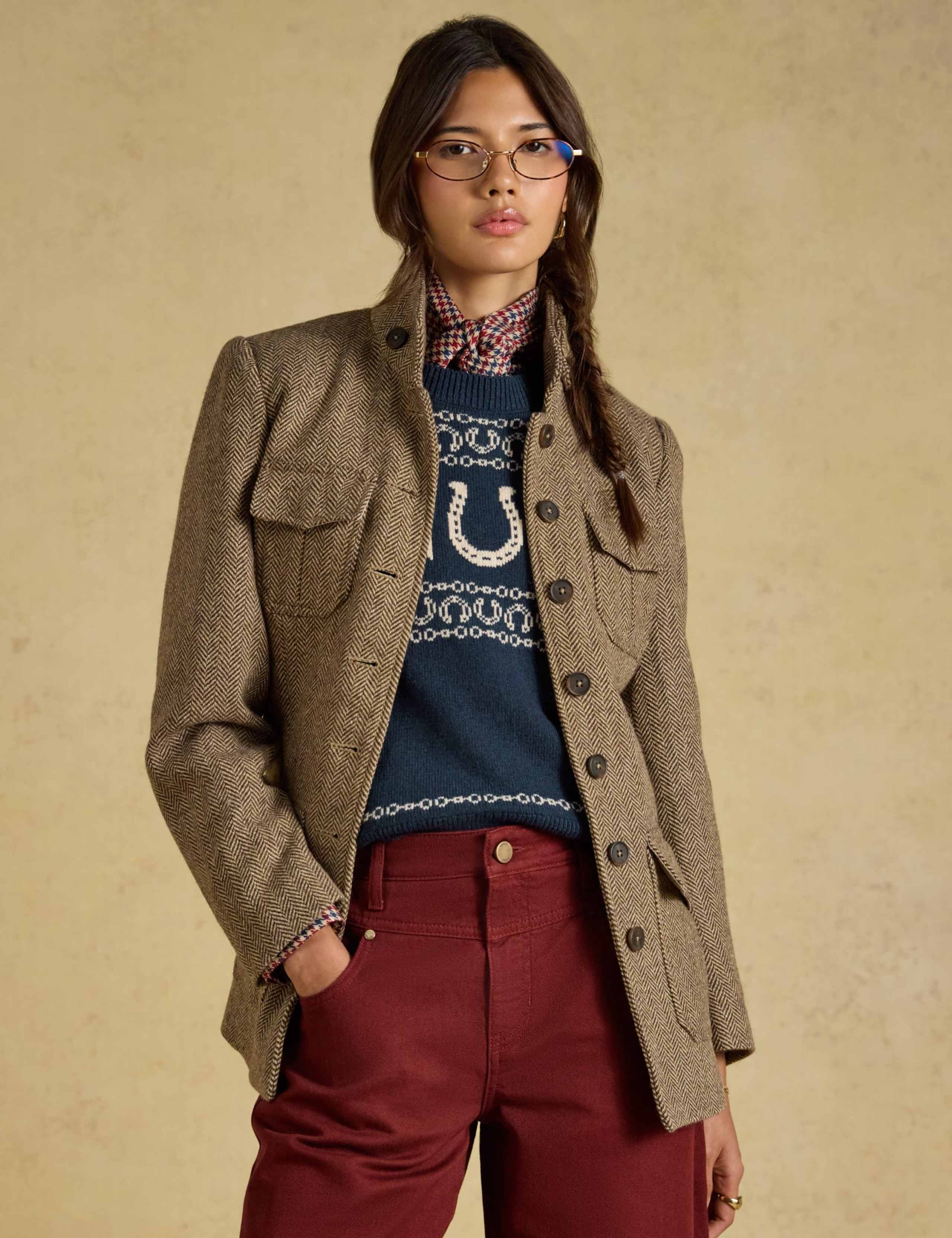 Wool Blend Herringbone Longline Utility Jacket 2 of 10