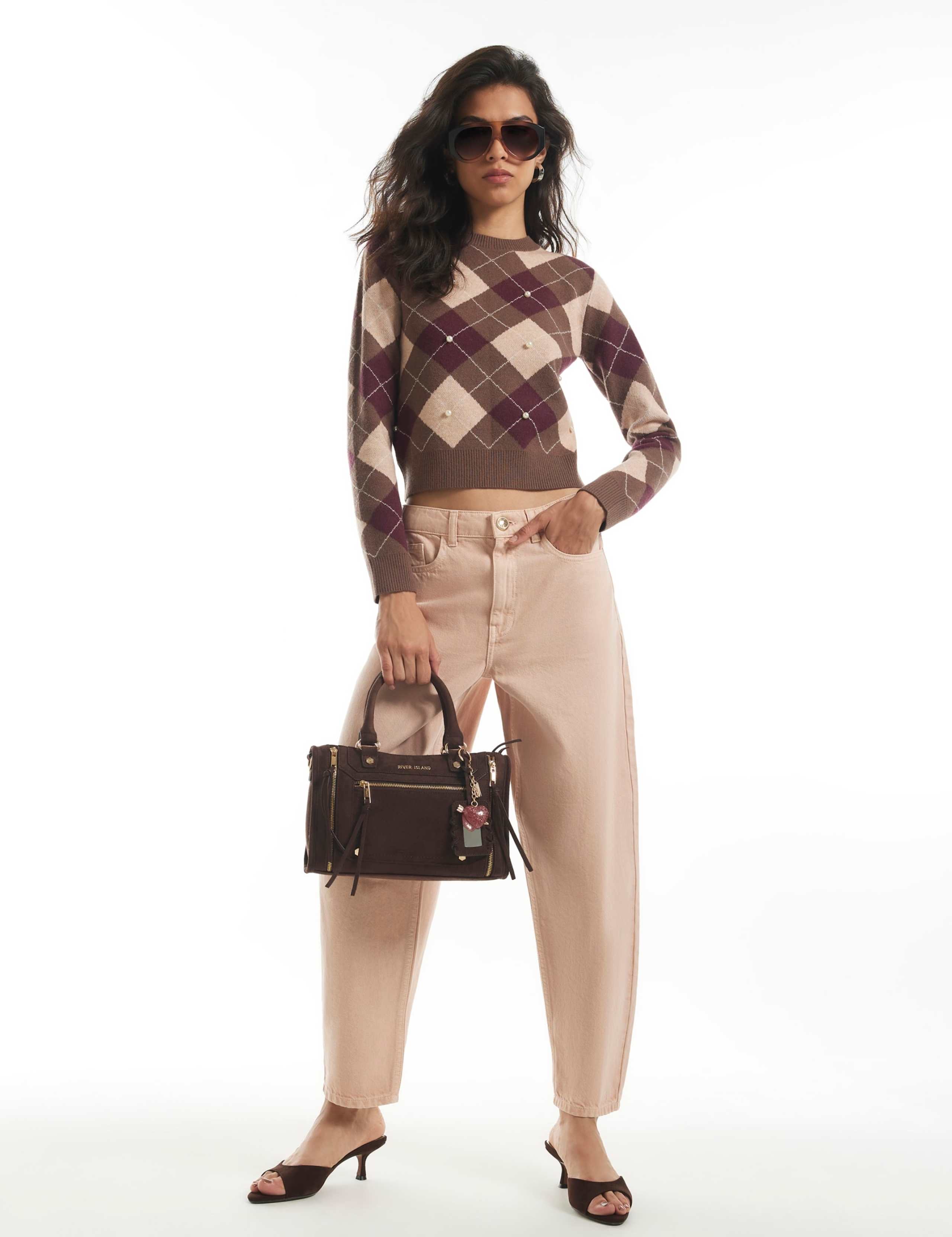 Argyle Embellished Crew Neck Fitted Jumper 1 of 6