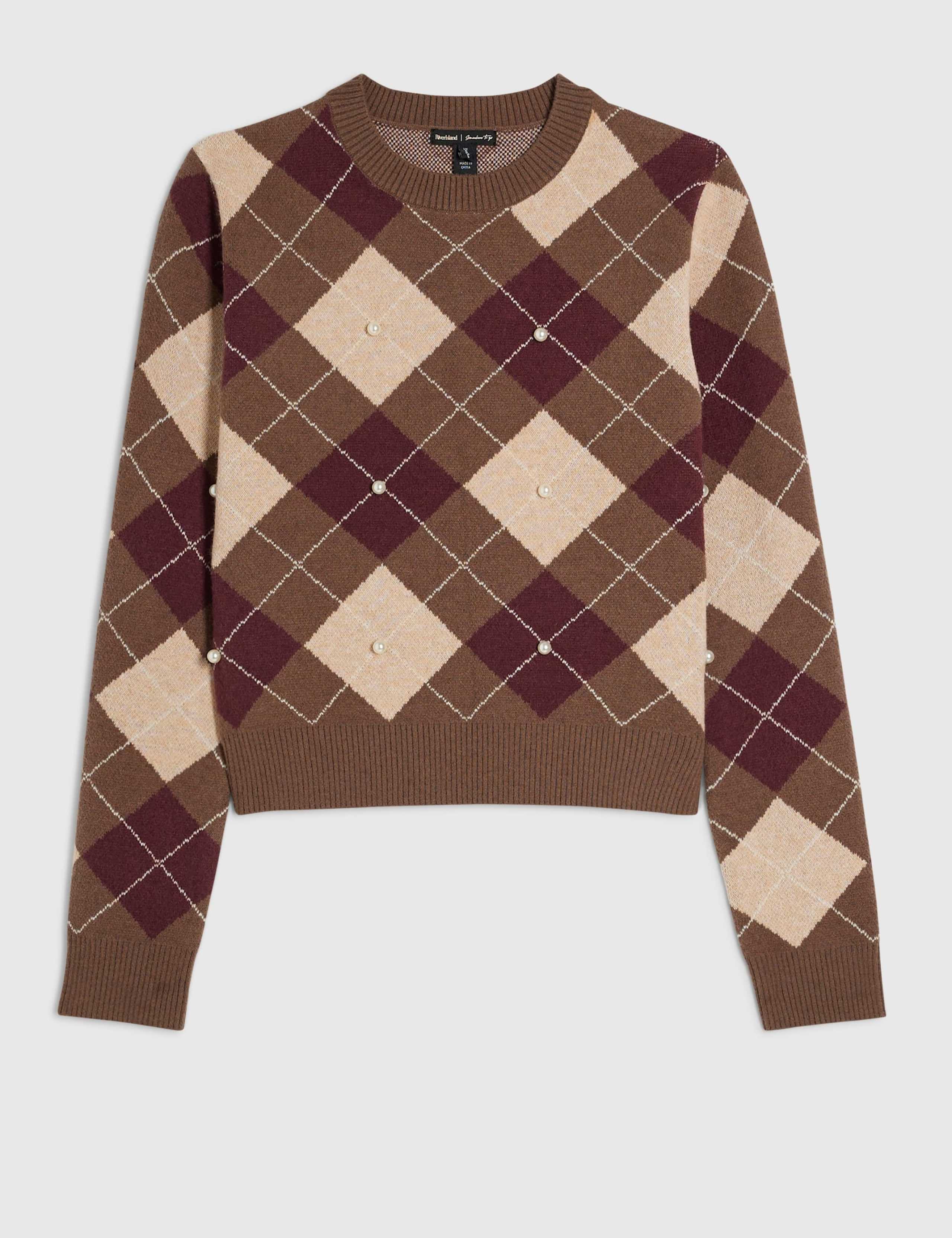 Argyle Embellished Crew Neck Fitted Jumper 2 of 6