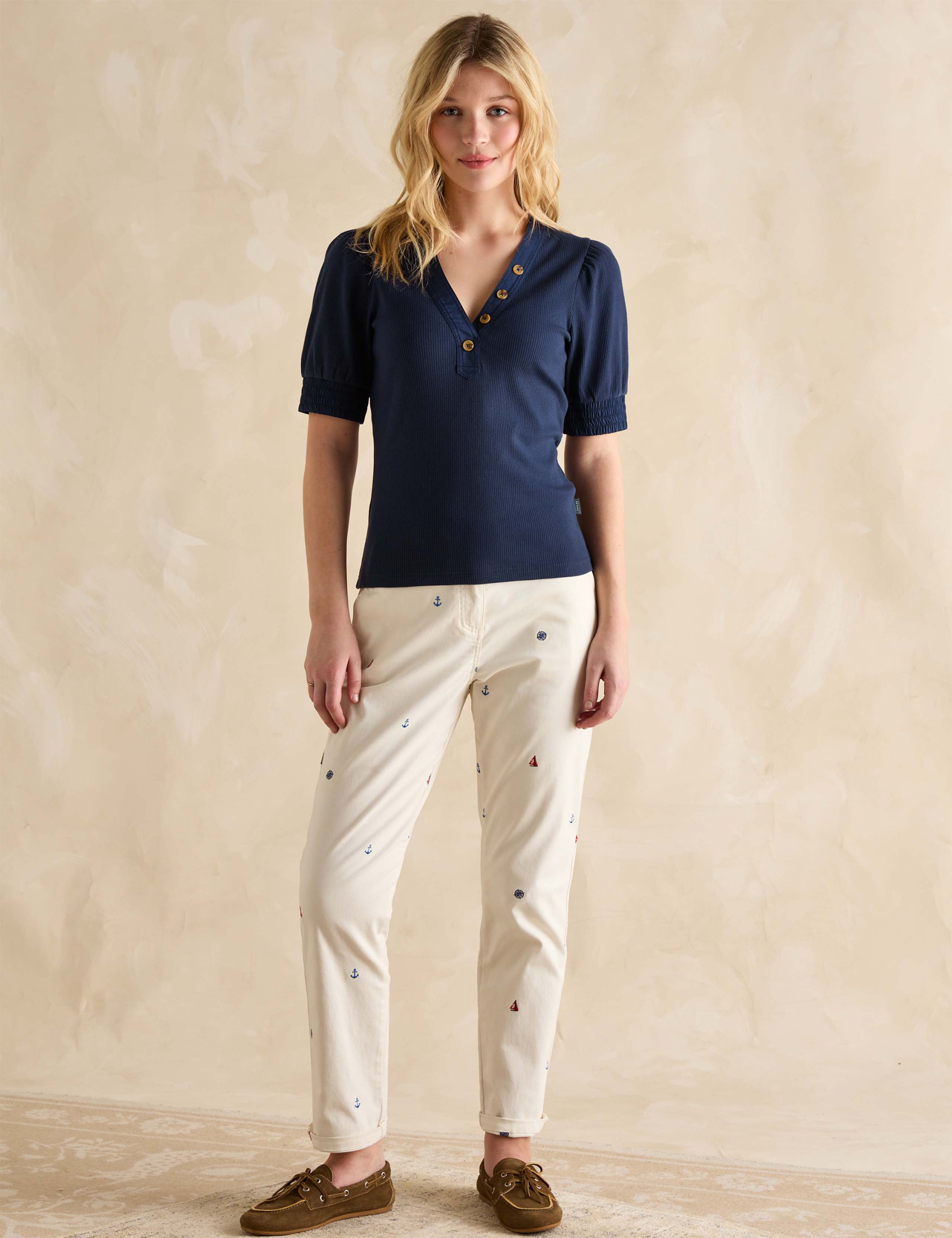 Cotton-Rich V-Neck Button Detail Top 3 of 6