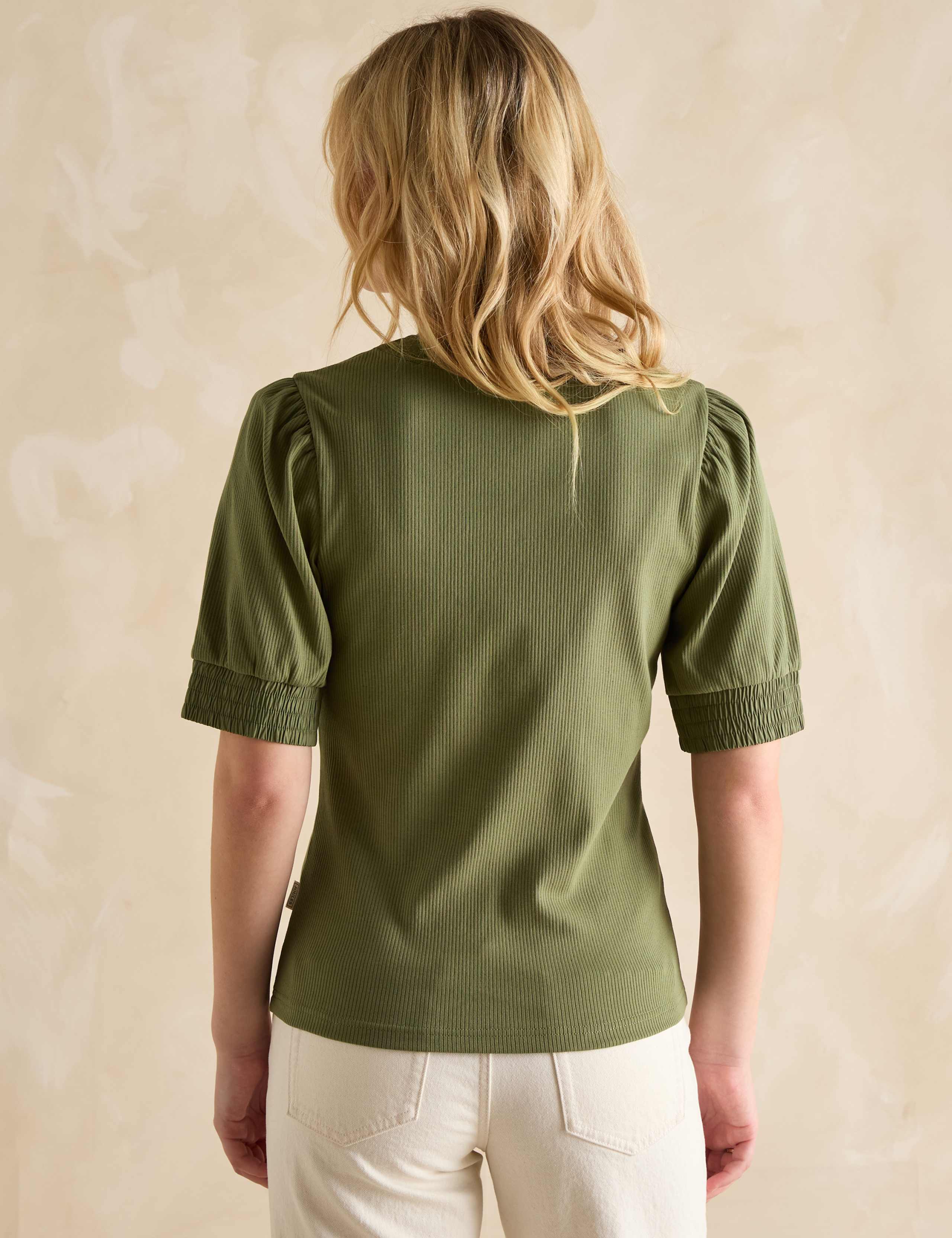 Cotton-Rich V-Neck Button Detail Top 4 of 6