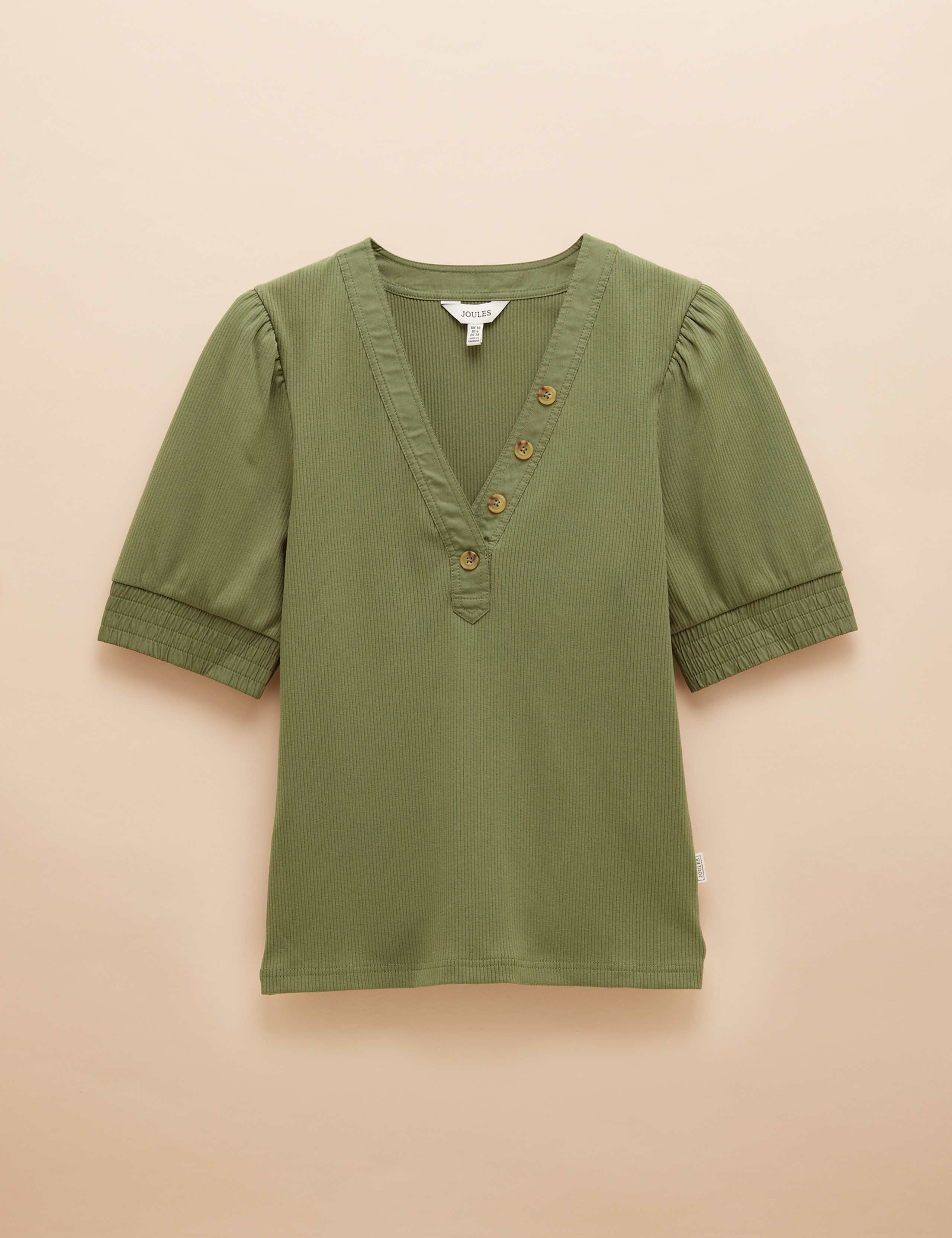 Cotton-Rich V-Neck Button Detail Top 2 of 6