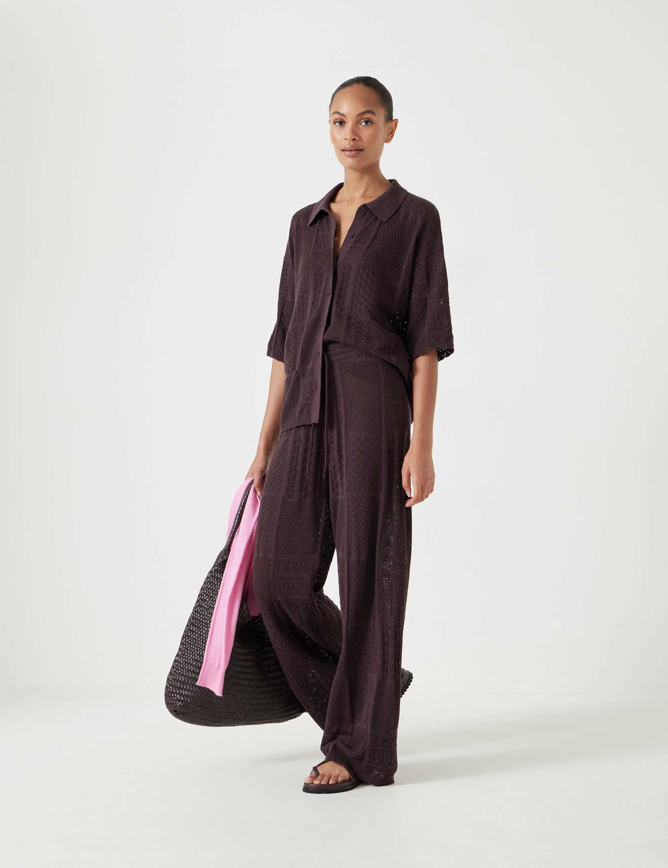 Cotton Rich Wide Leg Knitted Trousers 3 of 6
