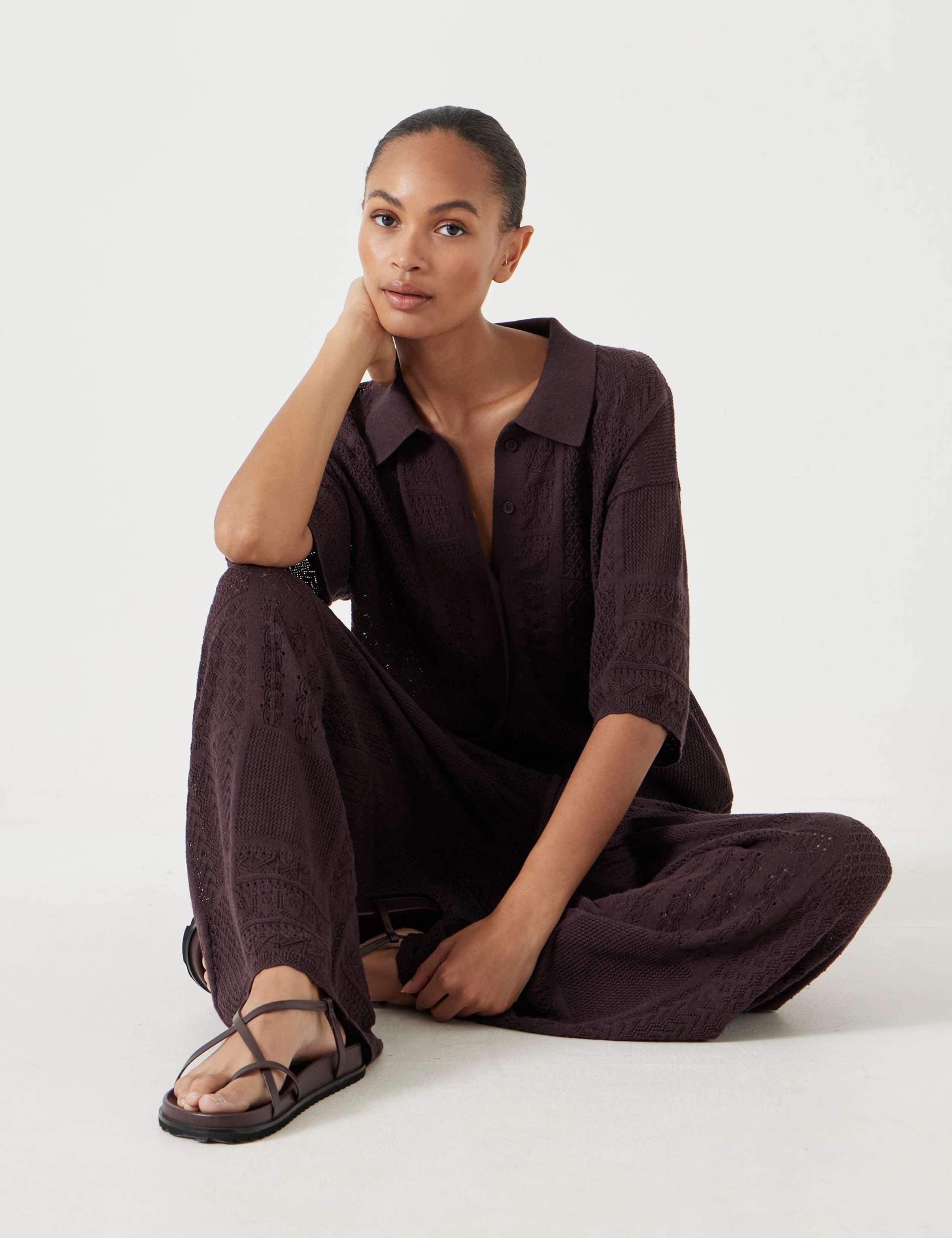 Cotton Rich Wide Leg Knitted Trousers 6 of 6