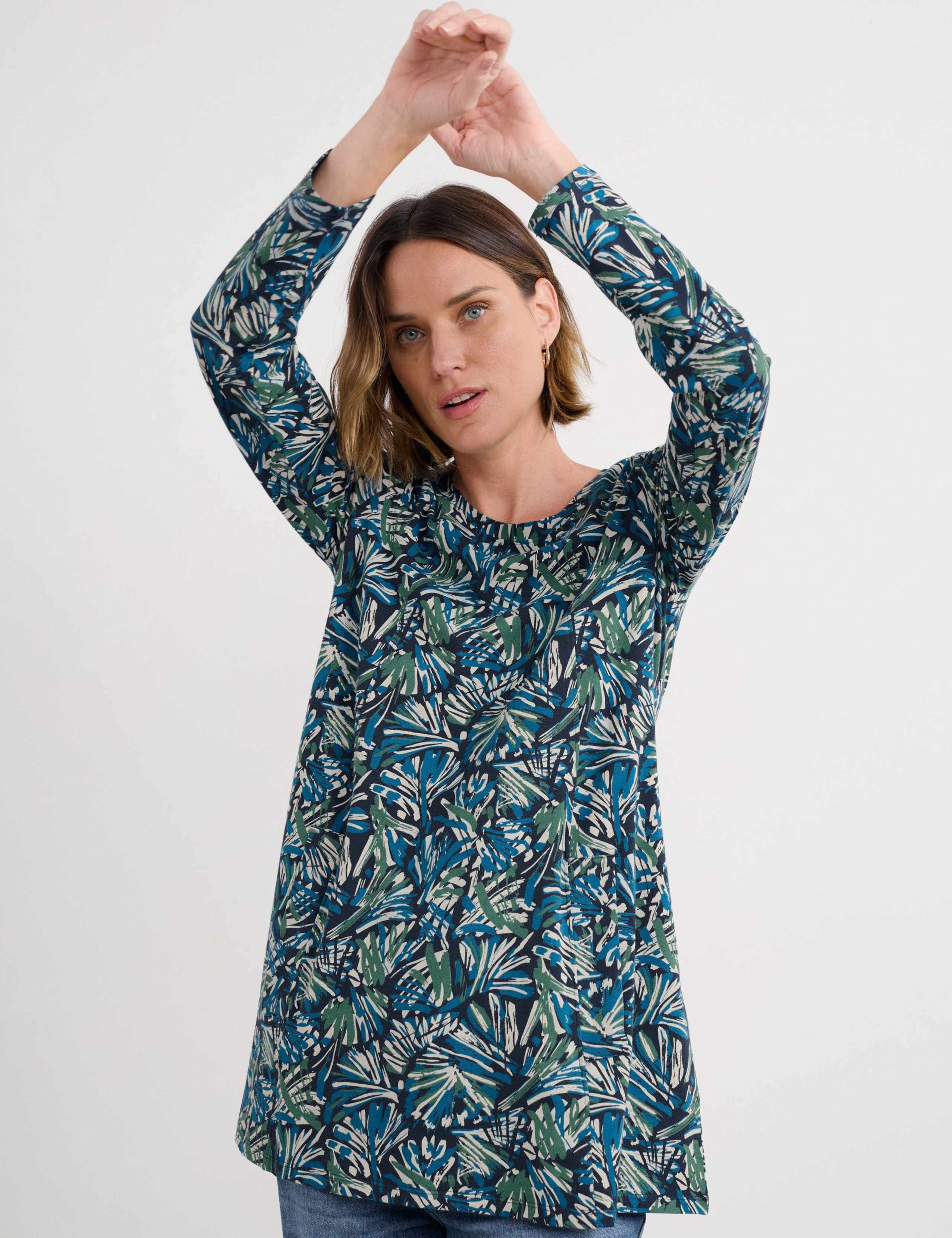 Cotton Rich Jersey Floral Round Neck Tunic 3 of 5