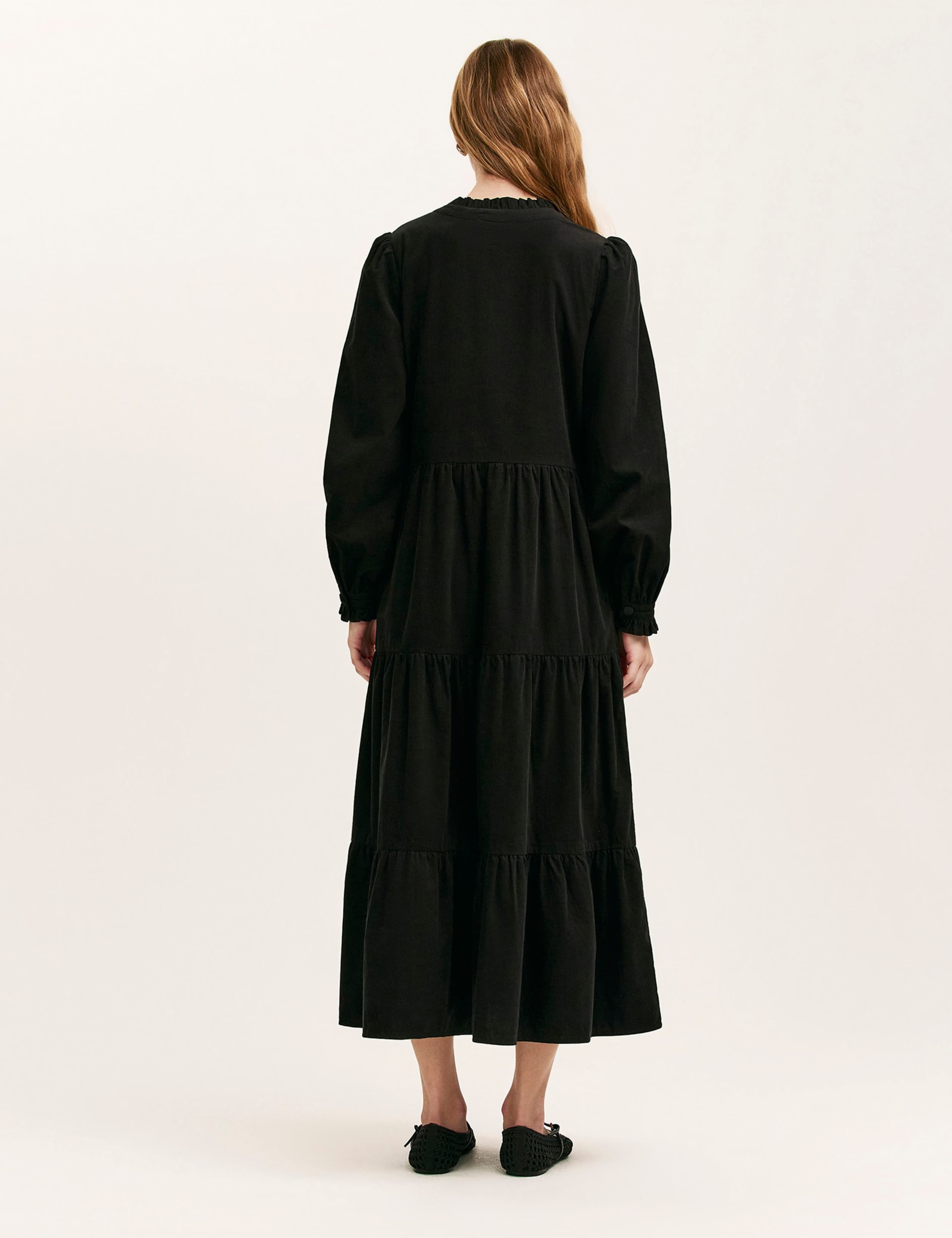 Cord V-Neck Collarless Midi Tiered Dress 3 of 4