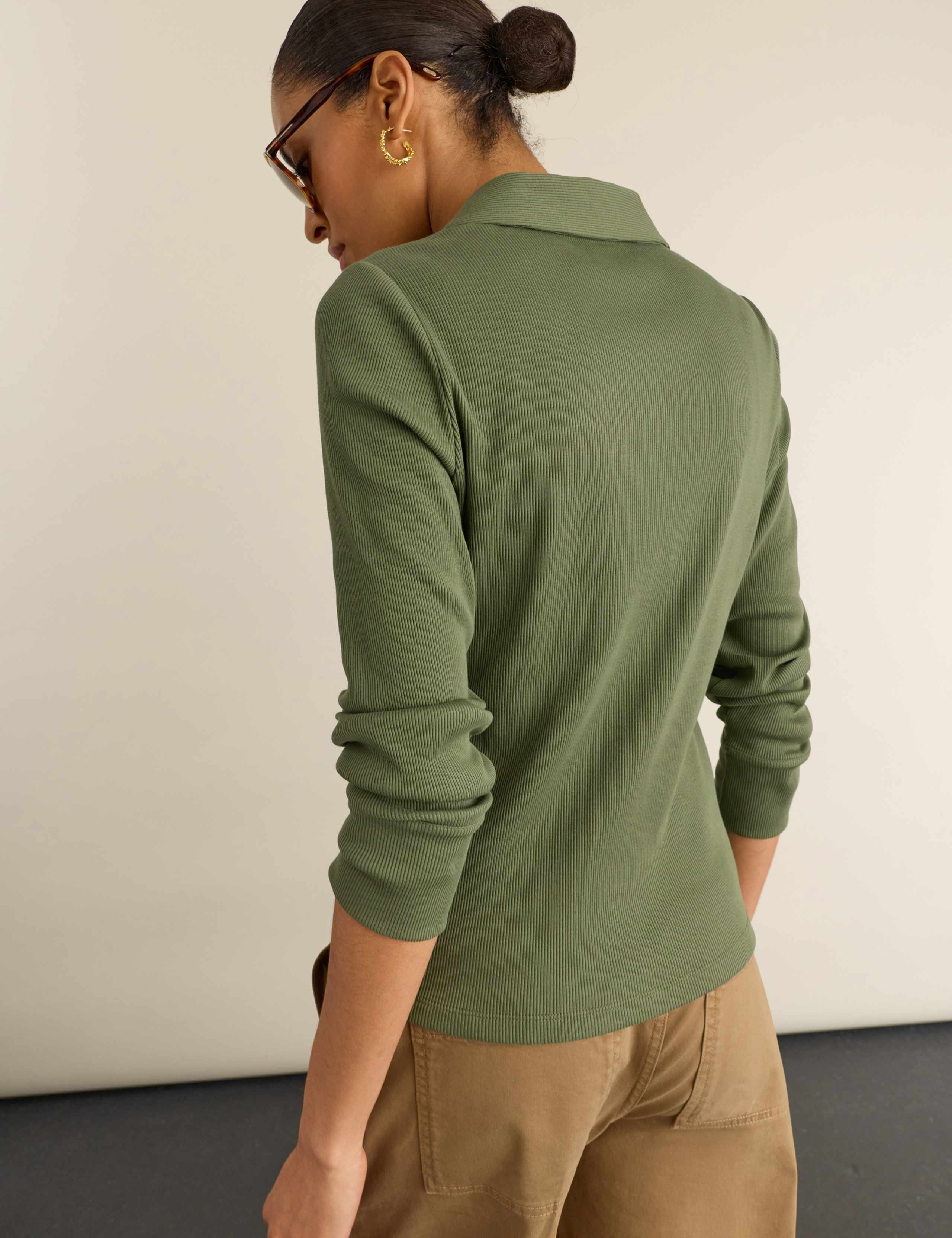 Jersey Rib Collared Button Down Fitted Top 4 of 5