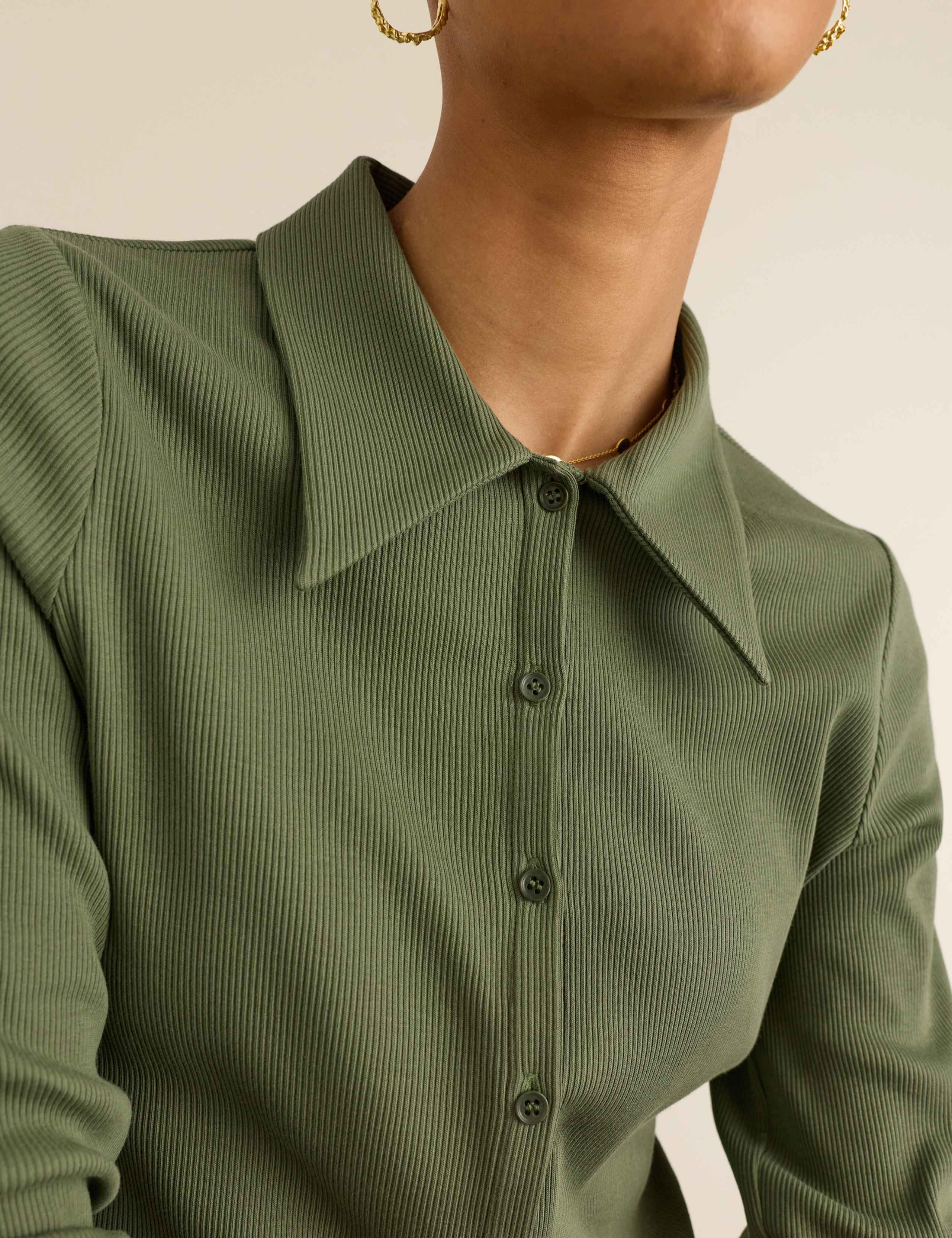 Jersey Rib Collared Button Down Fitted Top 5 of 5