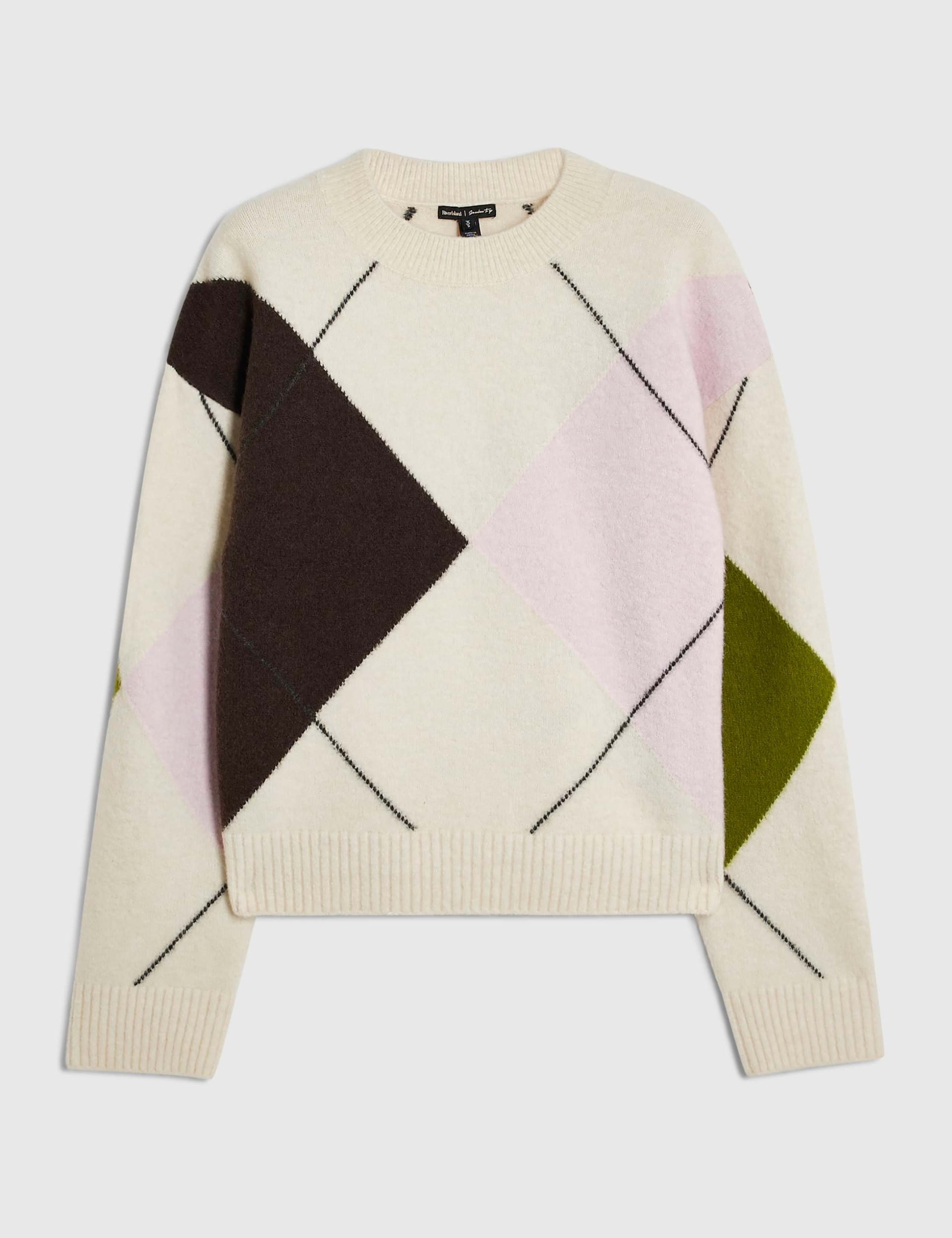 Argyle Crew Neck Relaxed Jumper with Wool 3 of 6
