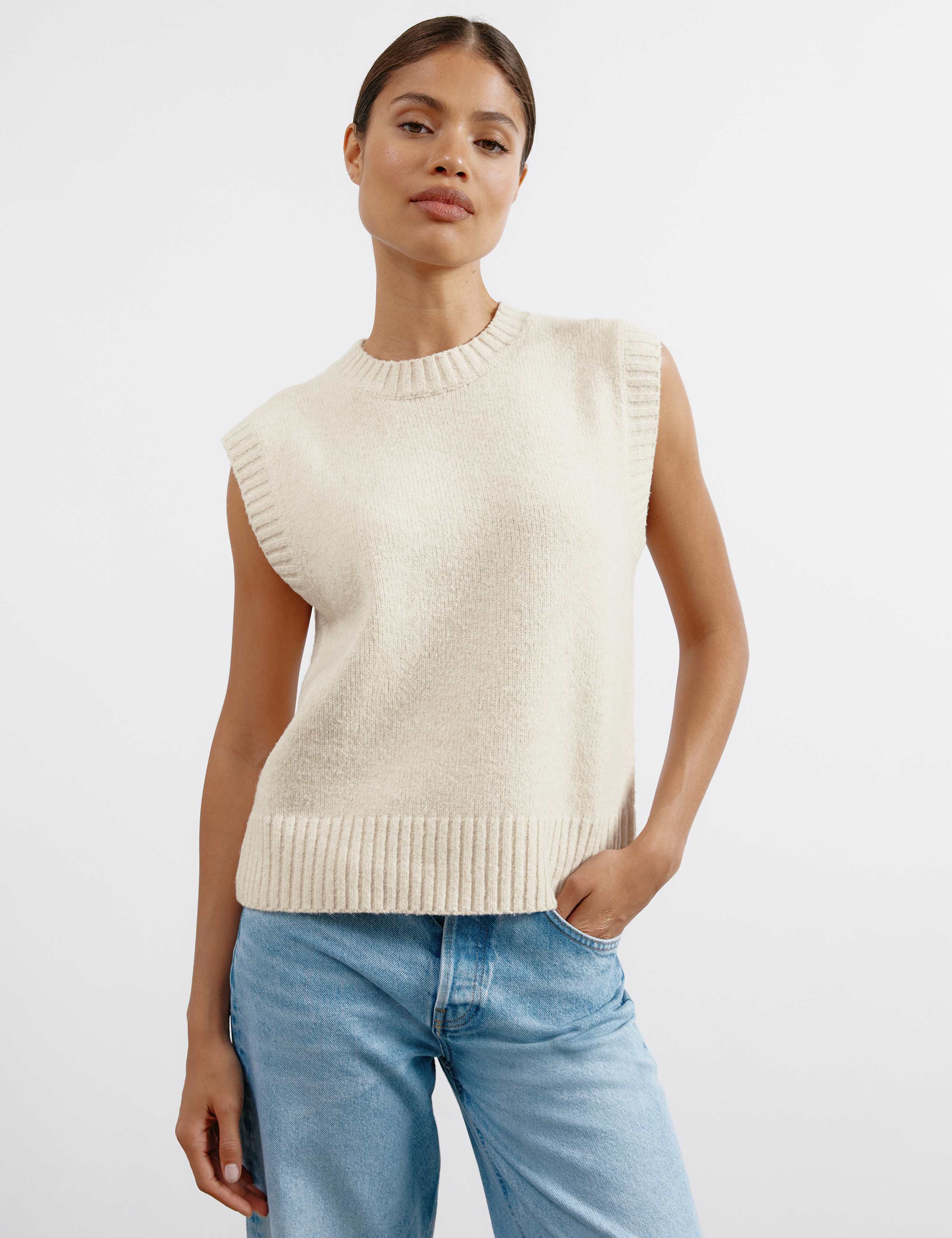 Crew Neck Knitted Vest with Wool 1 of 5