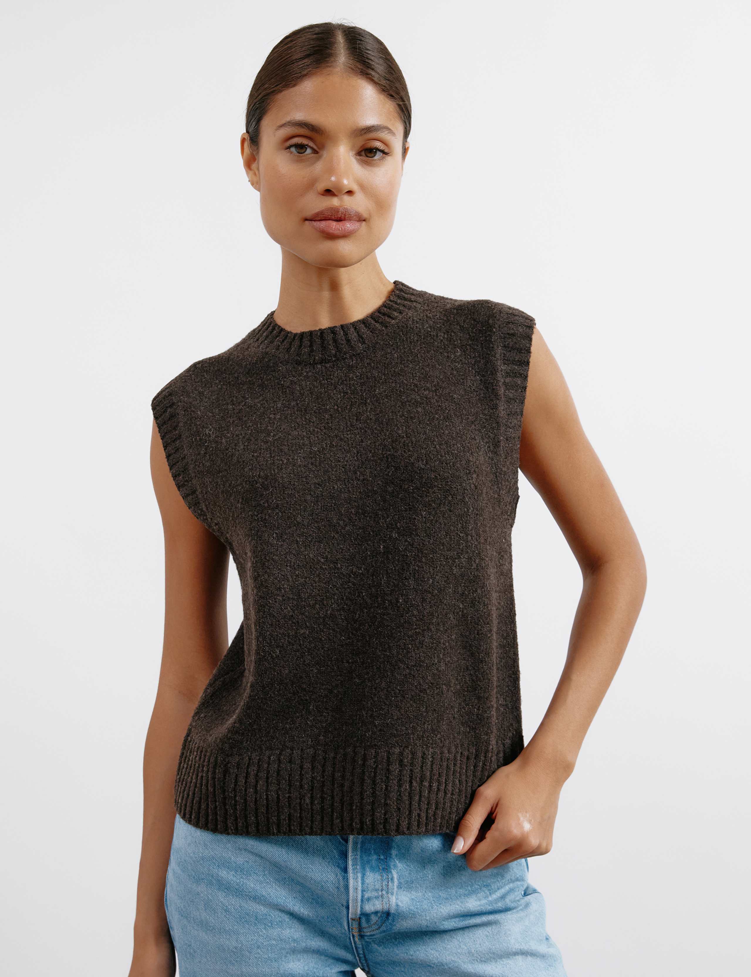 Crew Neck Knitted Vest with Wool 1 of 5