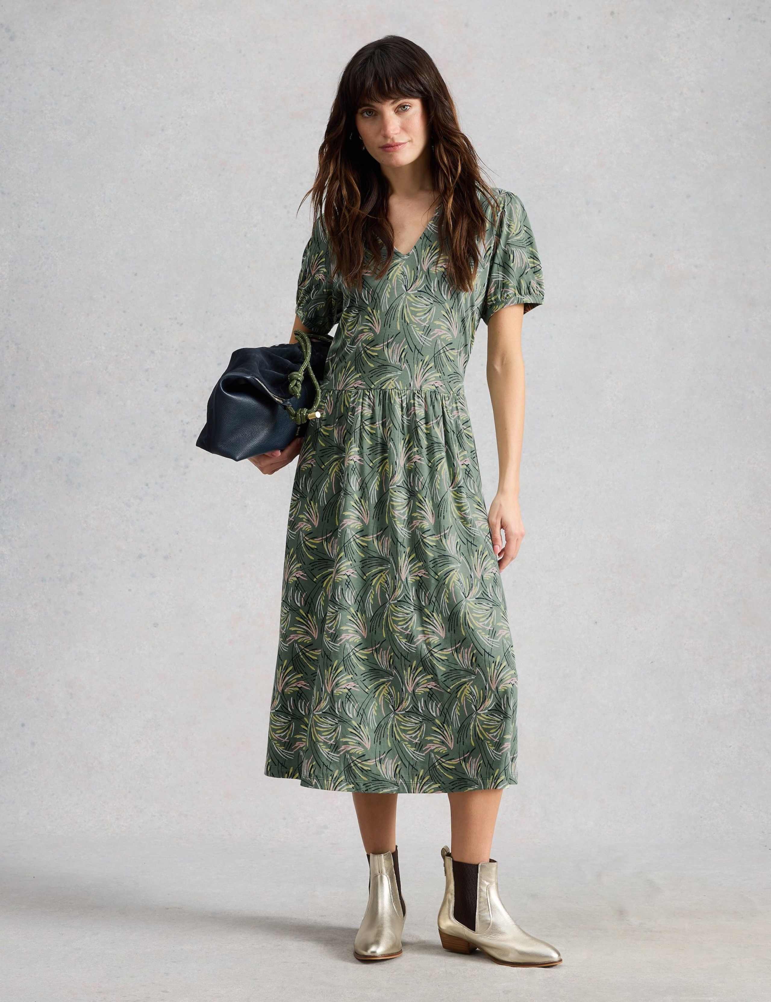 Jersey Floral Midi Waisted Dress 1 of 6