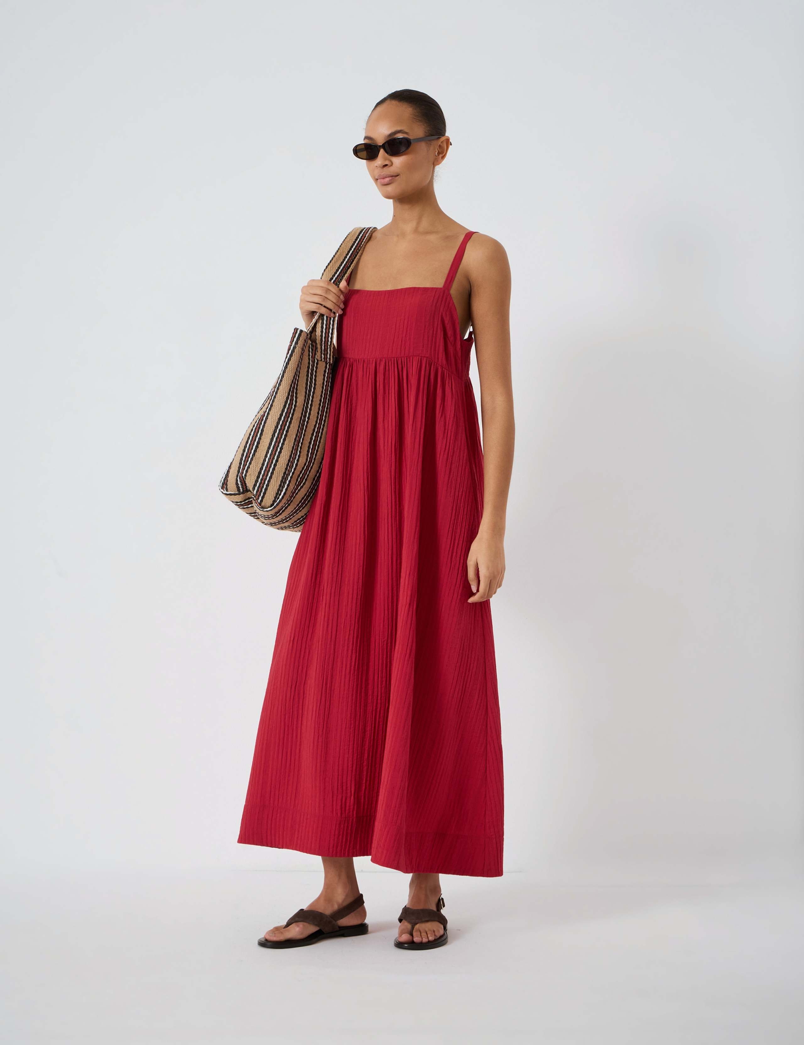 Crinkle Gathered Strappy Maxi Smock Dress 1 of 5