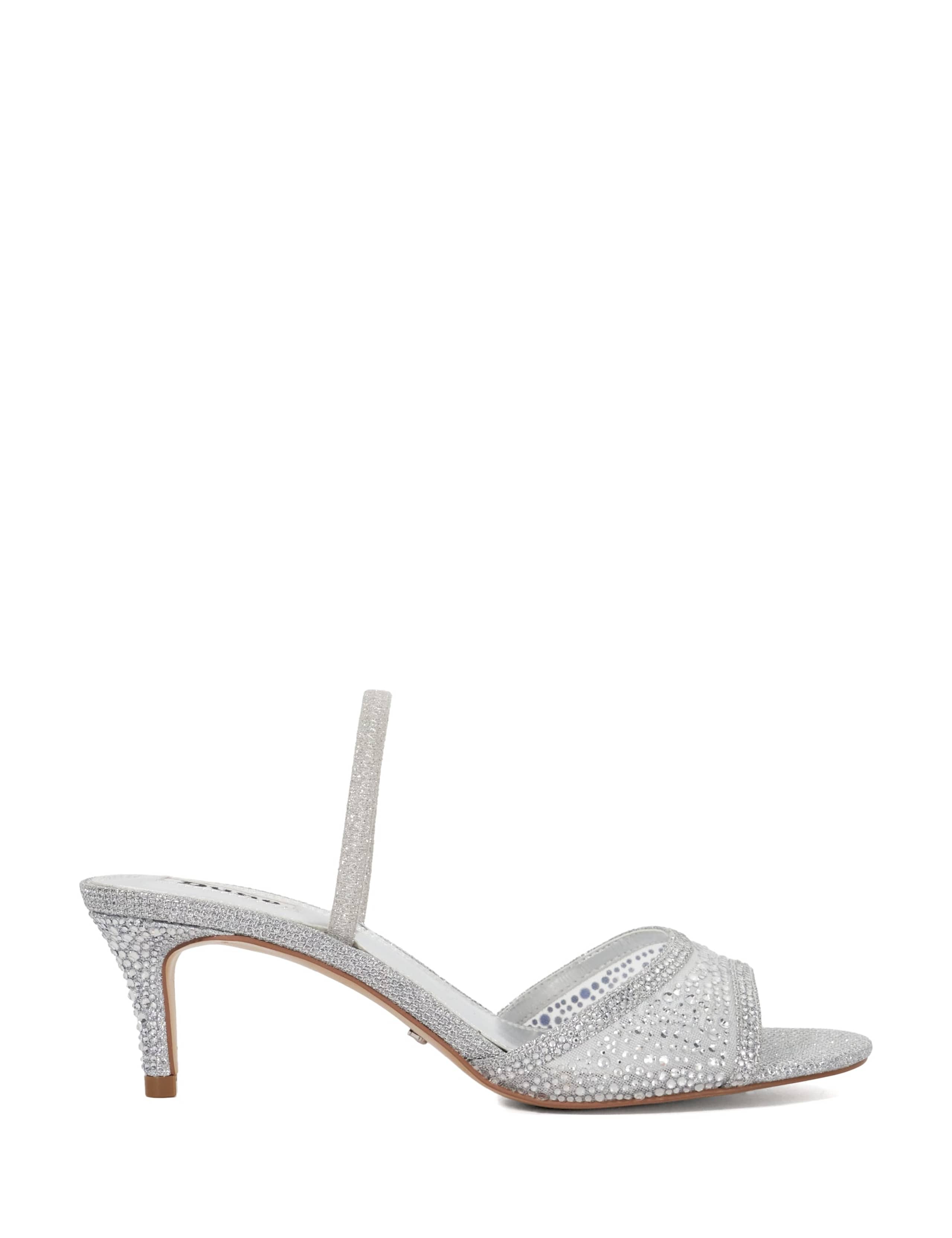 Sparkle Mesh Detail Kitten Heel Sandals 1 of 6