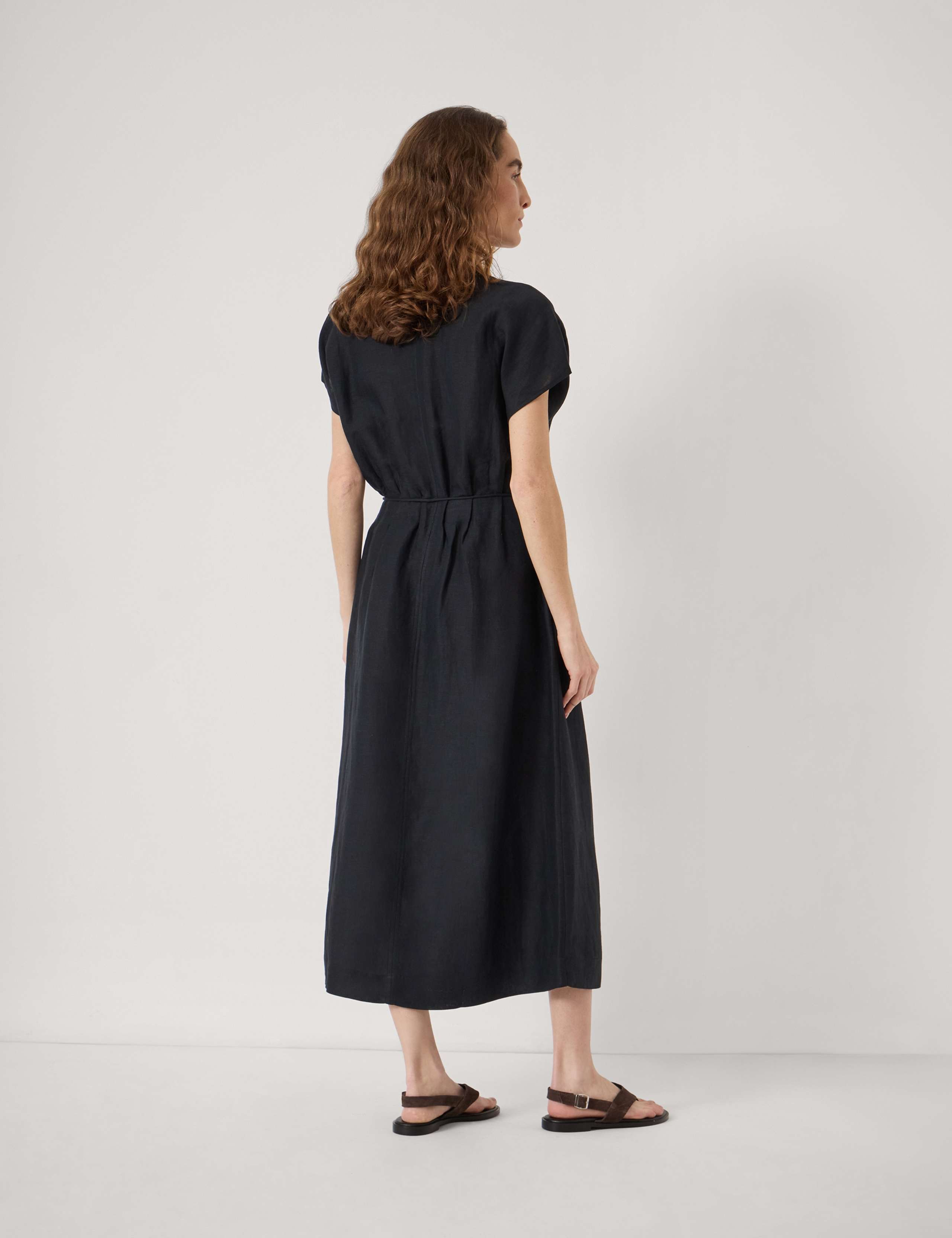 Linen Blend V-Neck Midi Waisted Dress 4 of 6