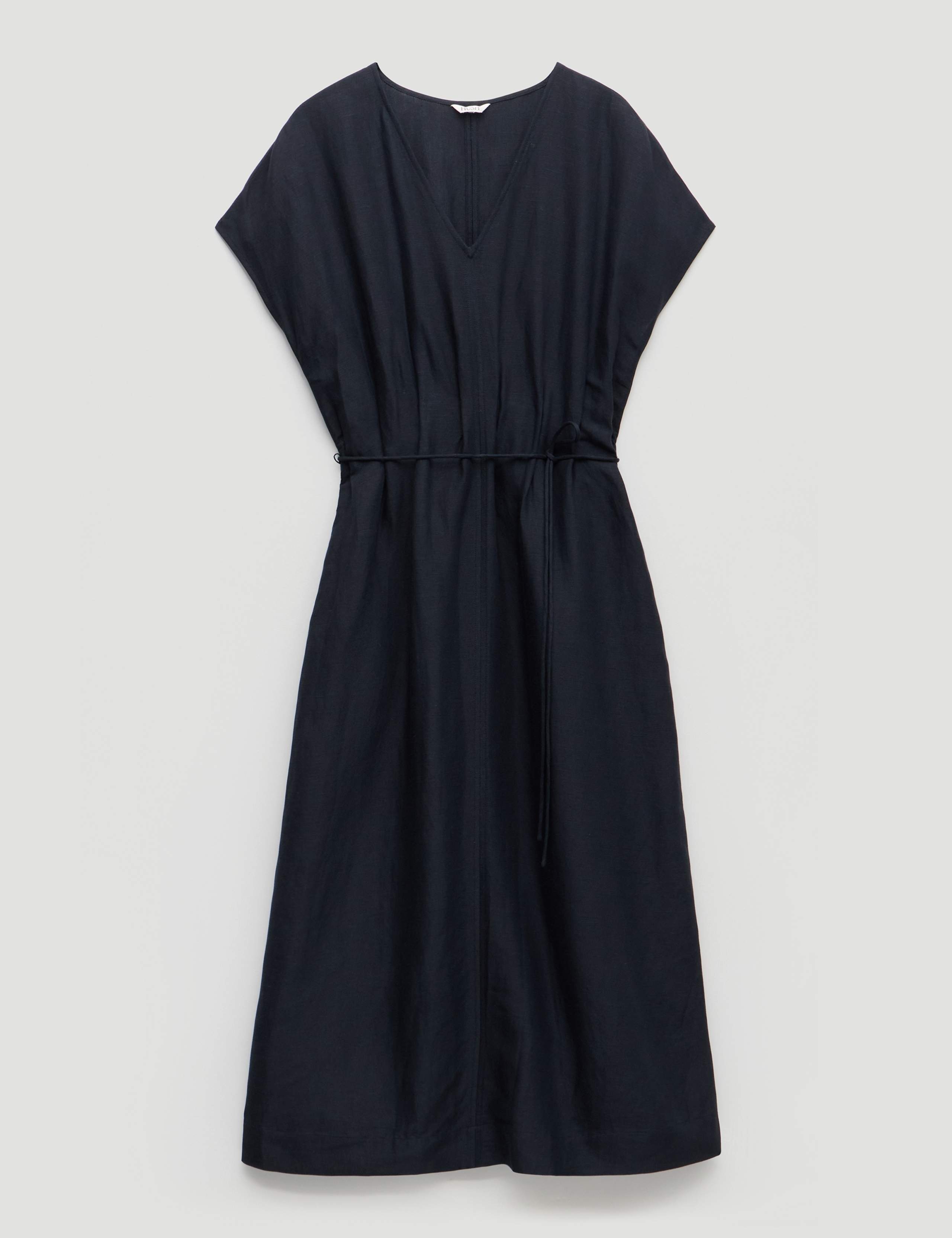 Linen Blend V-Neck Midi Waisted Dress 2 of 6