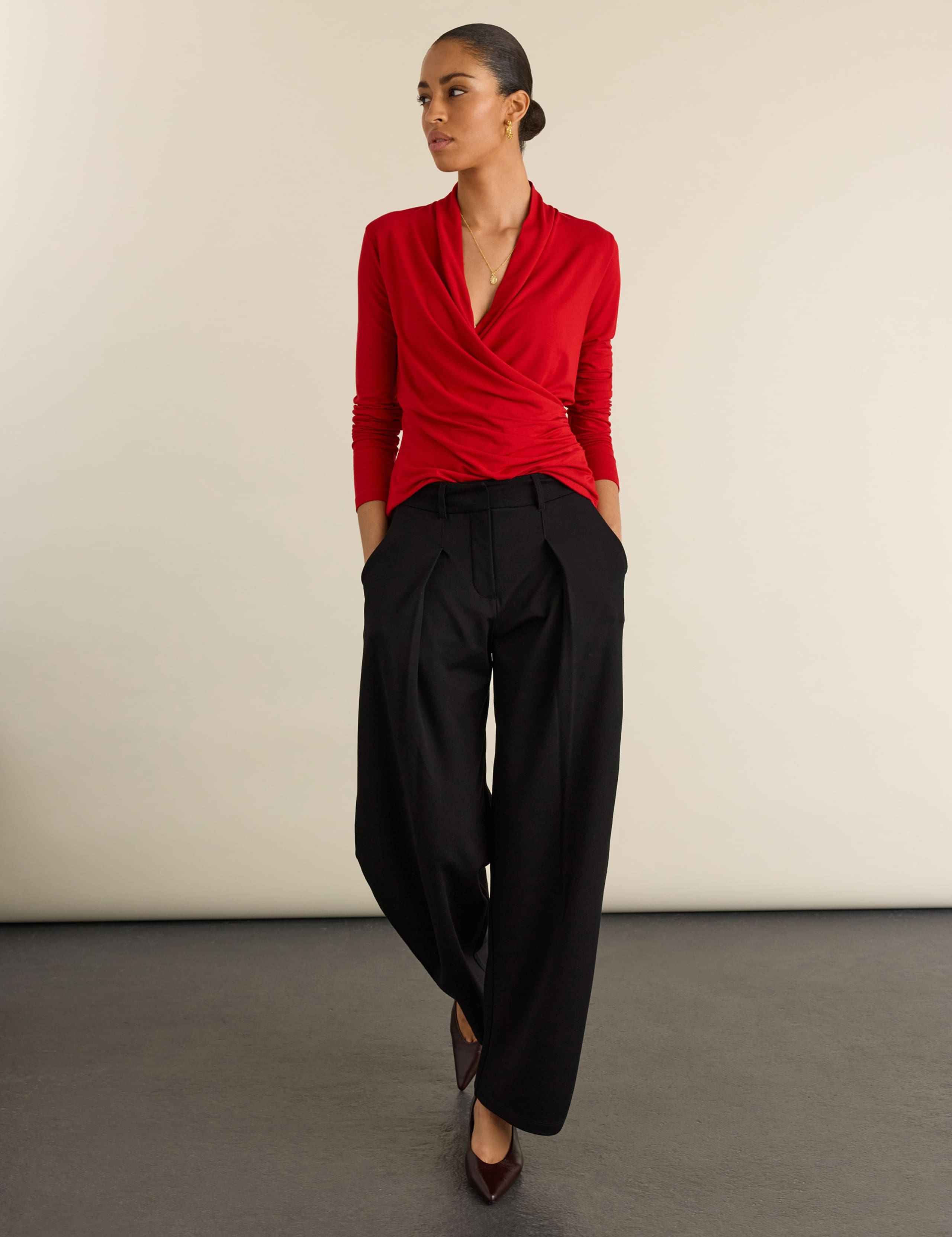 Jersey V-Neck Fitted Wrap Top 3 of 4