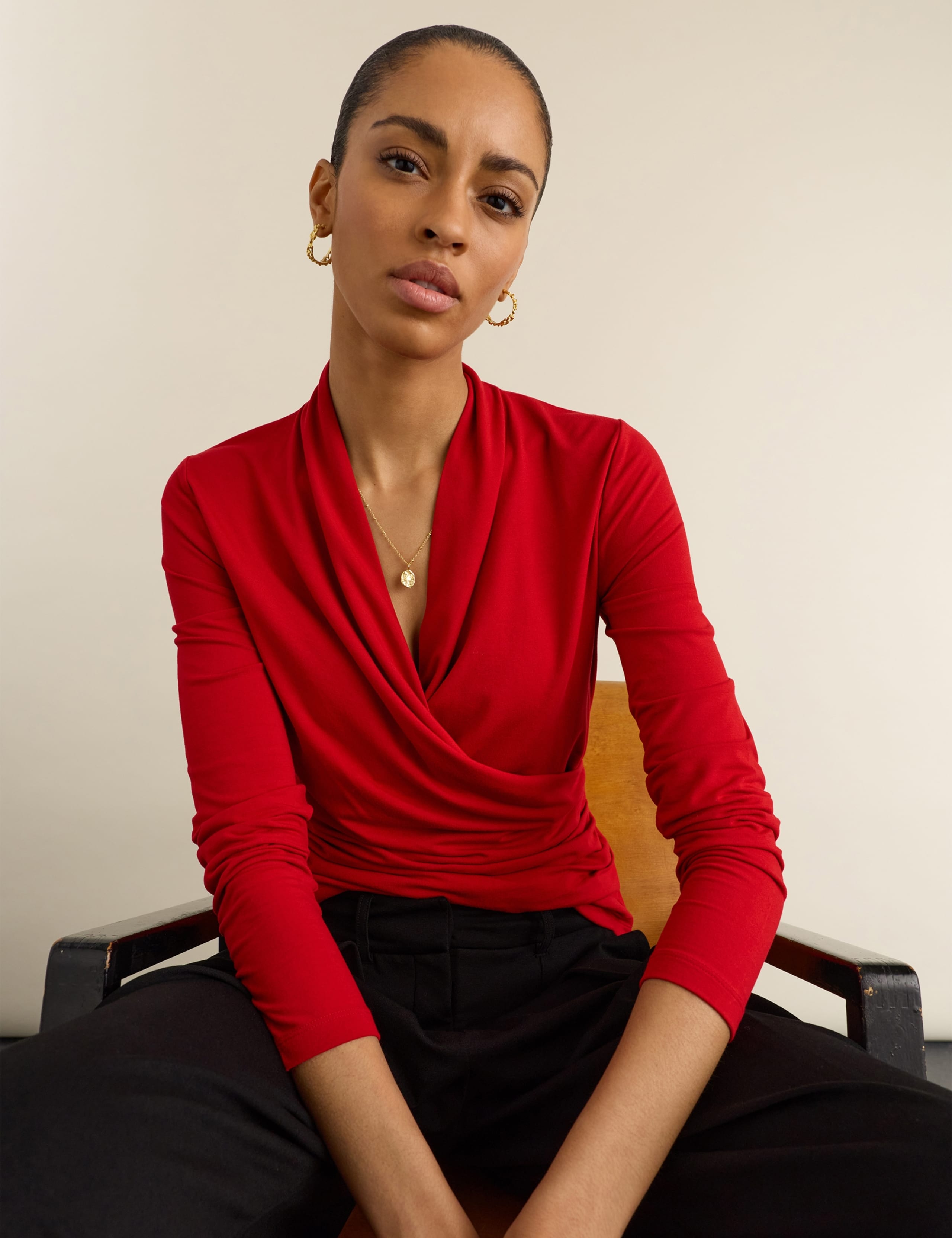 Jersey V-Neck Fitted Wrap Top 4 of 4