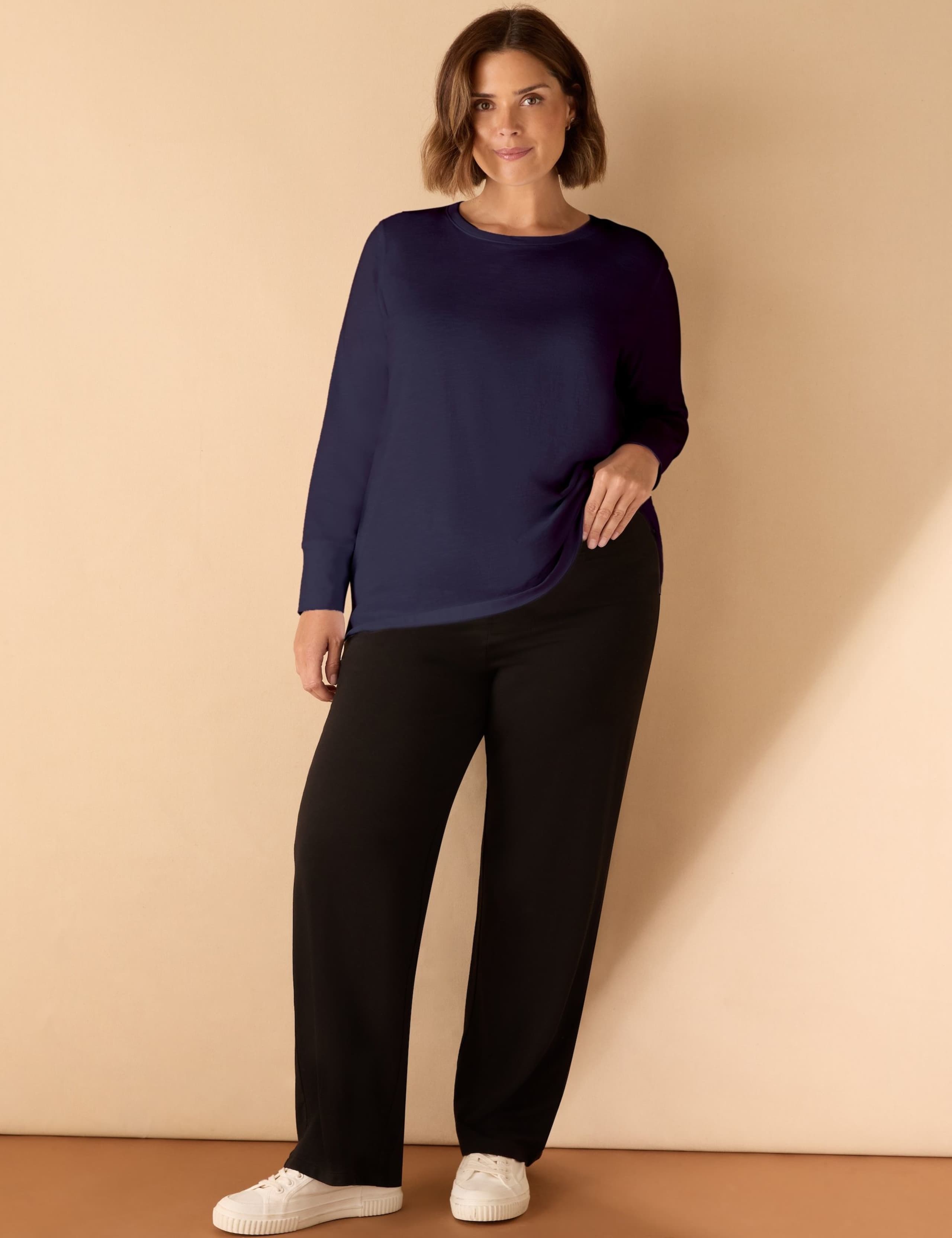 Cotton Blend Slub Crew Neck Top 1 of 4