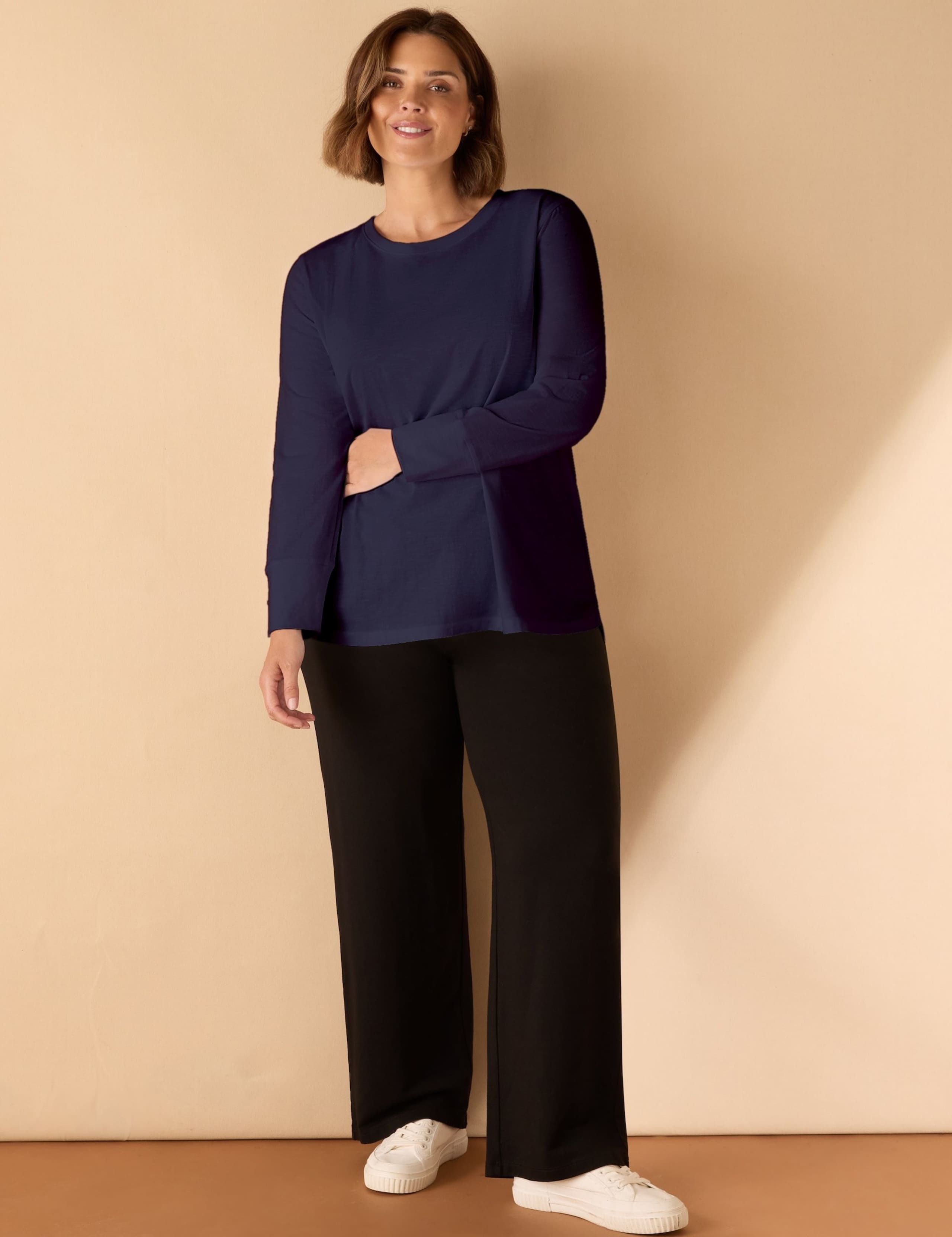 Cotton Blend Slub Crew Neck Top 3 of 4