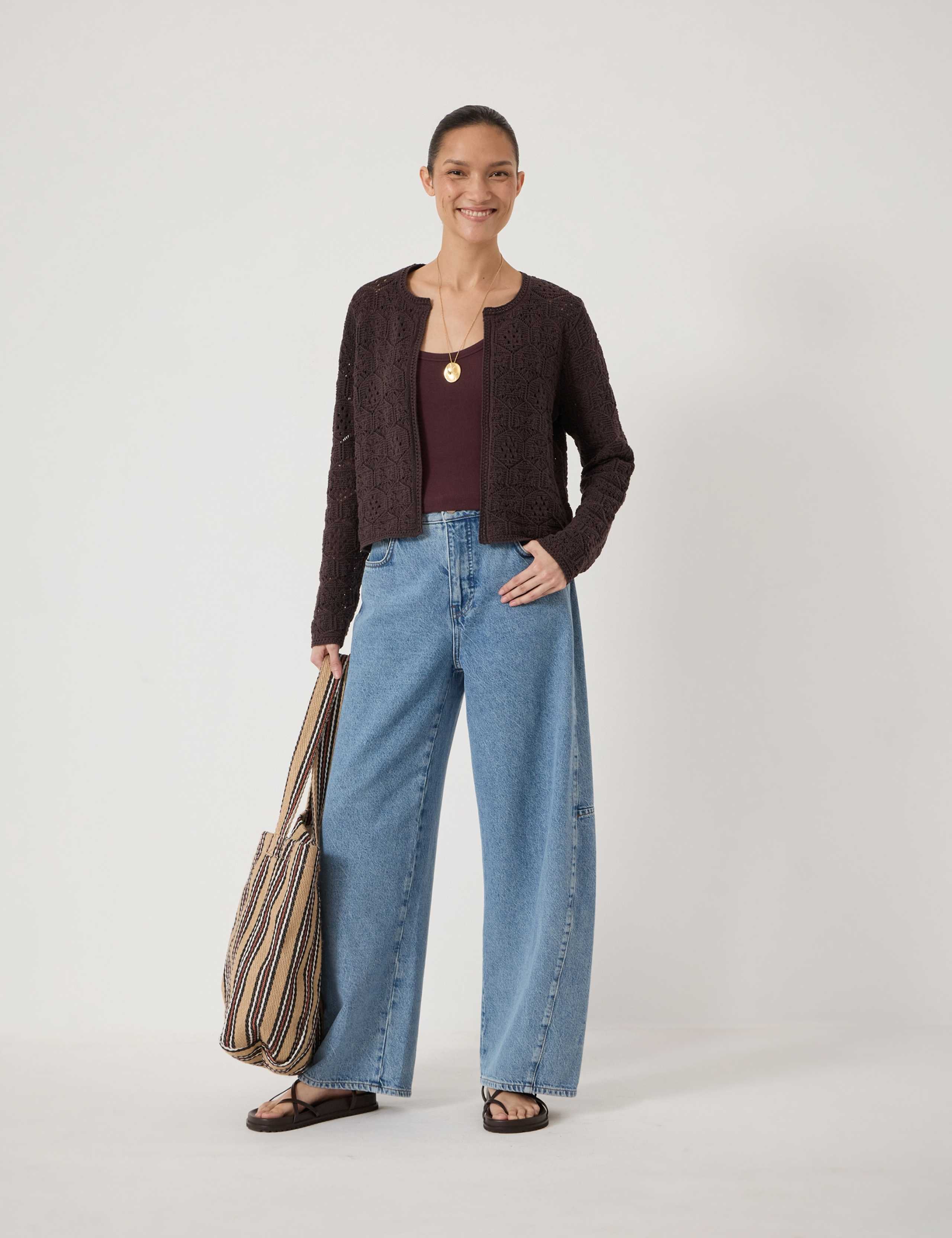 Pure Cotton Crochet Edge to Edge Cardigan 1 of 4