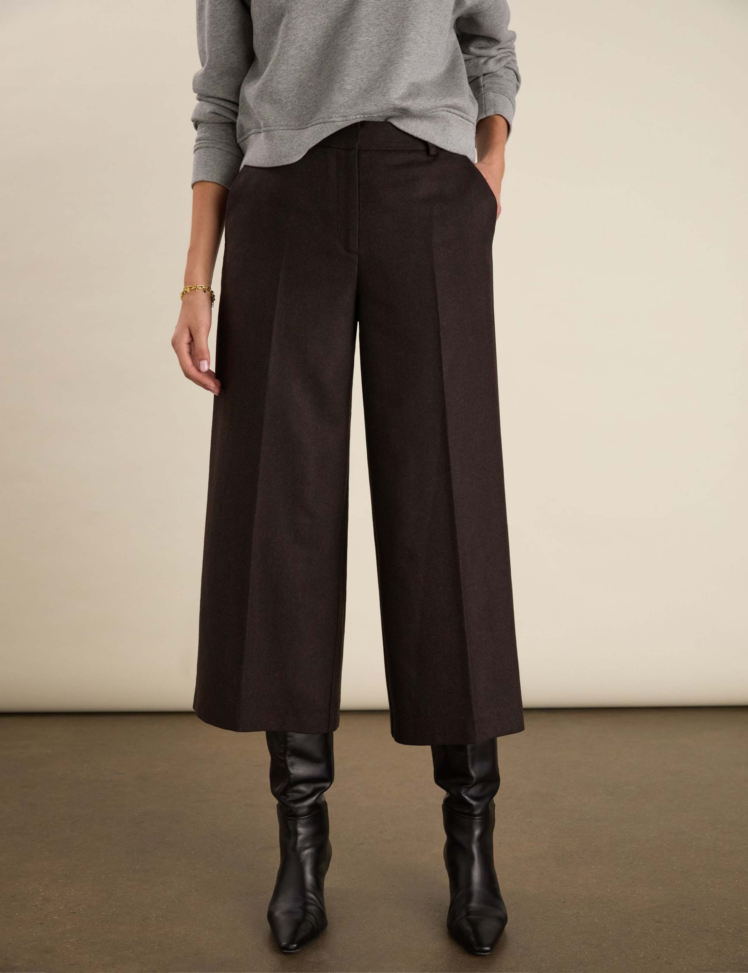 Wool Rich Wide Leg Cropped Trousers 2 of 4