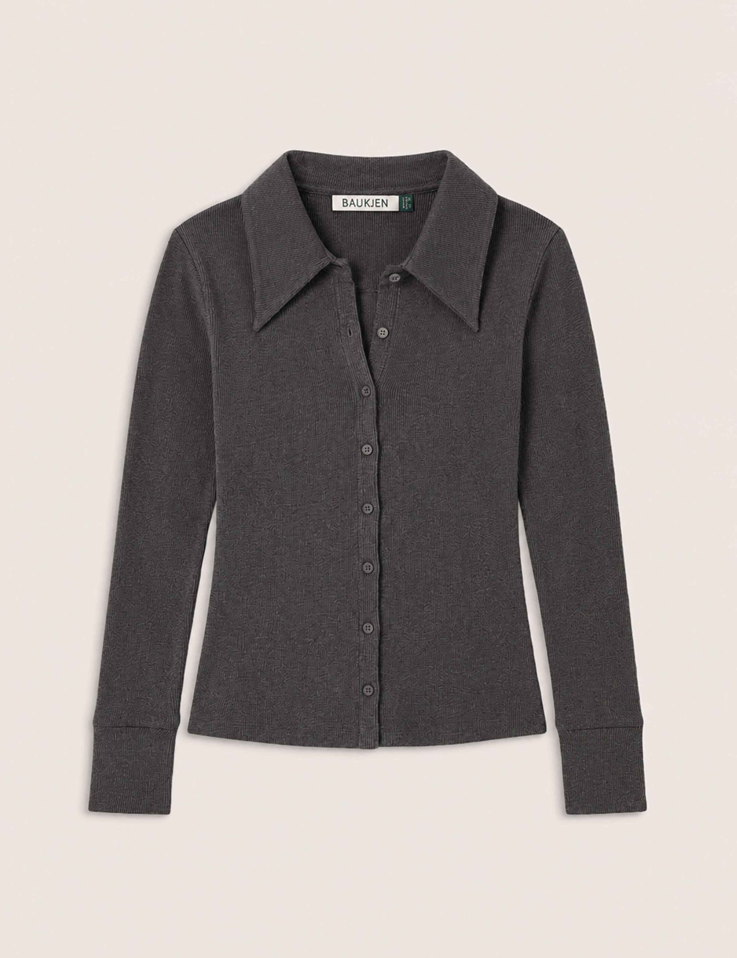 Jersey Rib Collared Button Down Fitted Top 2 of 4