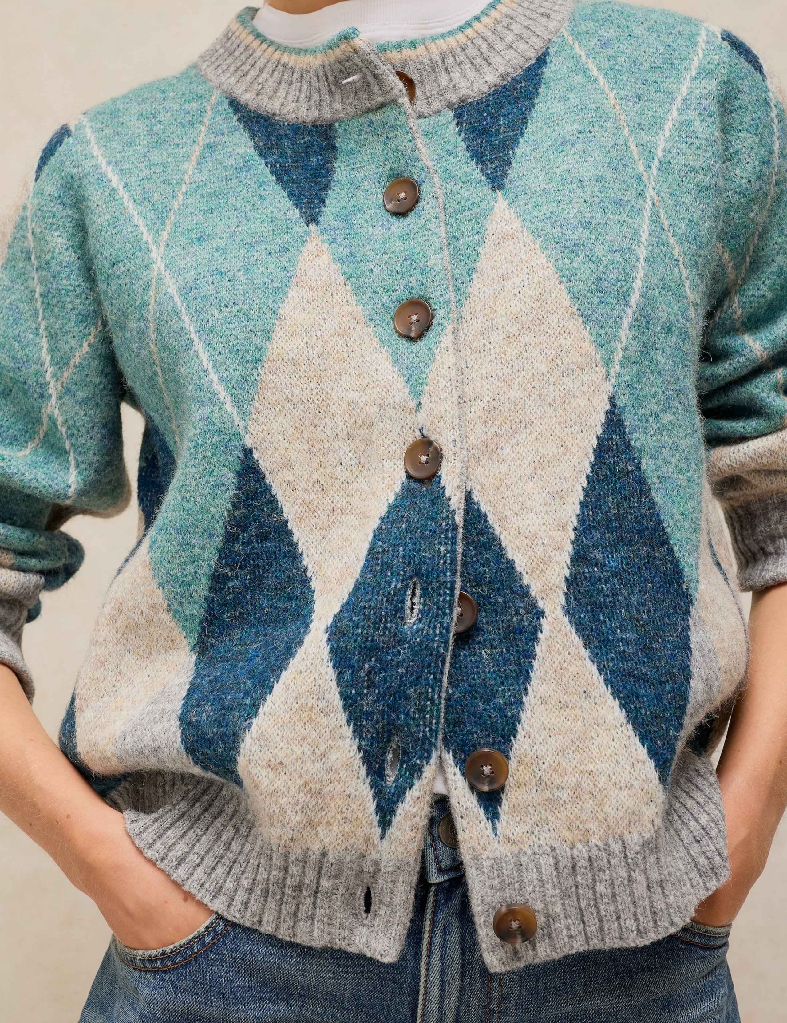Argyle Checked Cardigan with Wool 5 of 6