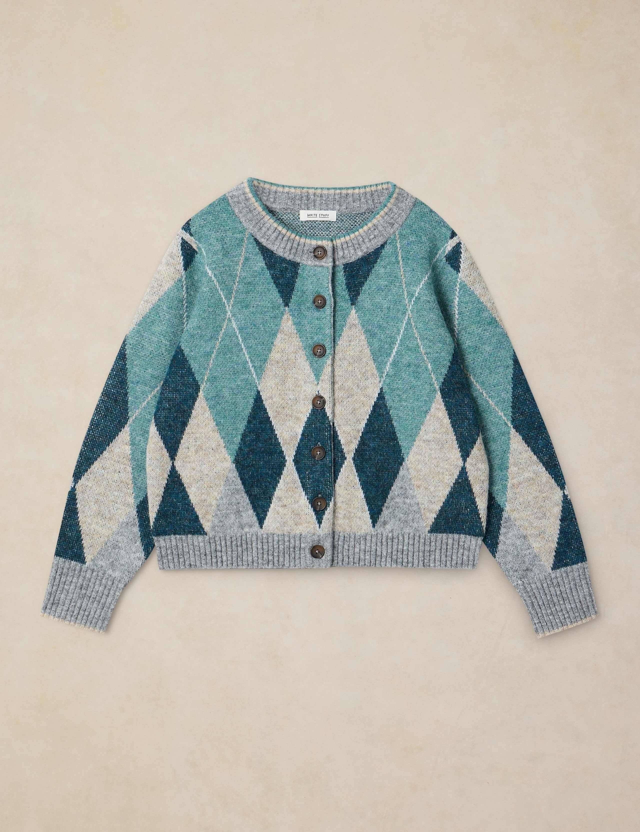 Argyle Checked Cardigan with Wool 2 of 6