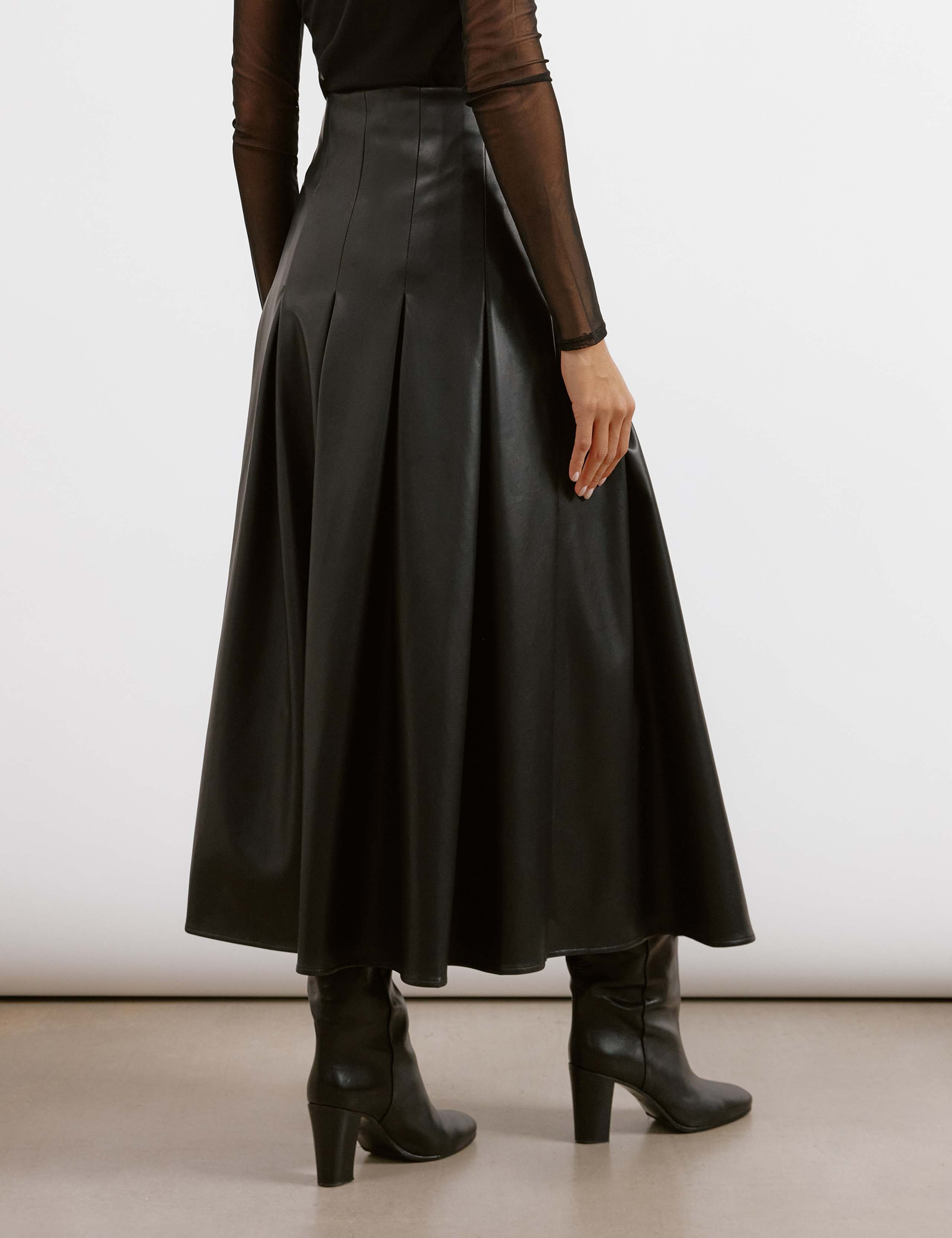 Leather Look Pleated Midi A-Line Skirt 6 of 6