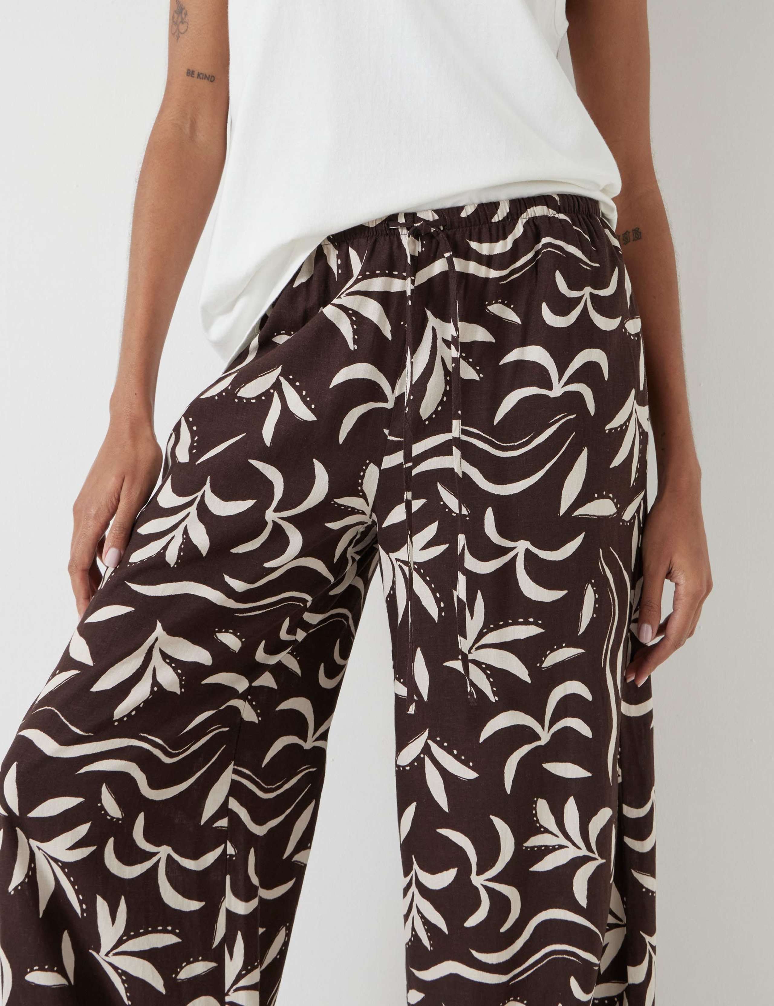 Linen Rich Leaf Print Wide Leg Trousers 4 of 6
