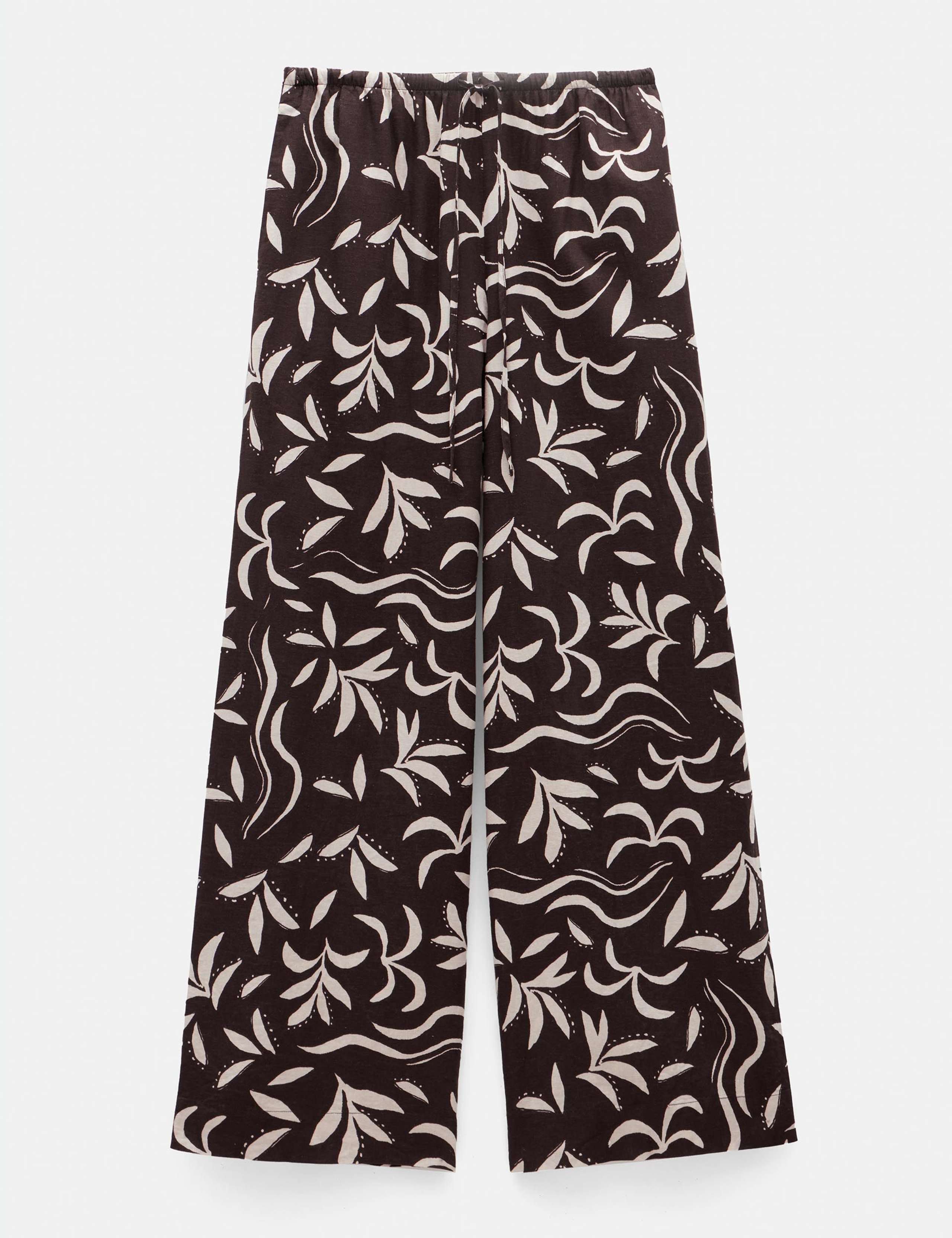 Linen Rich Leaf Print Wide Leg Trousers 2 of 6