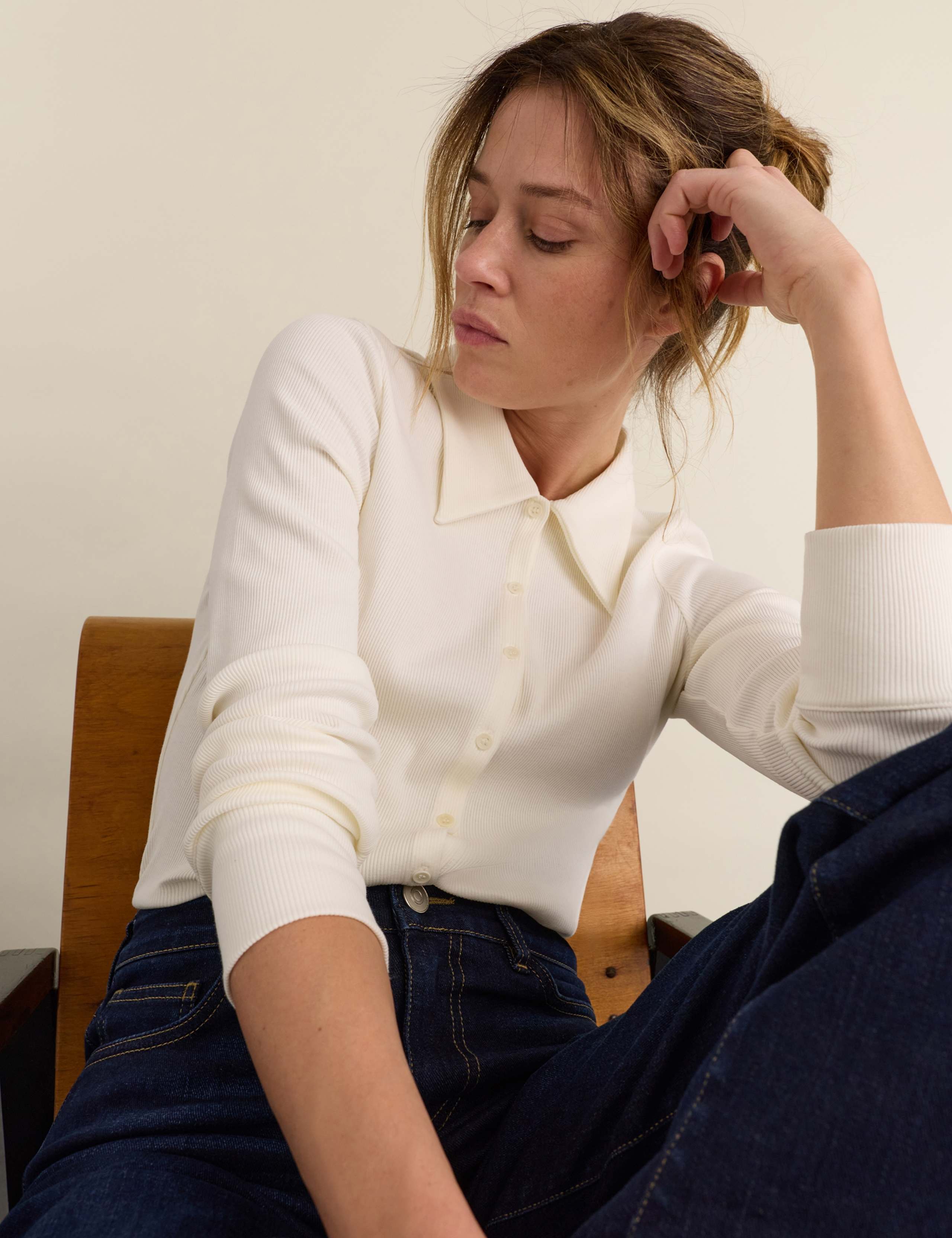 Jersey Rib Collared Button Down Fitted Top 4 of 4