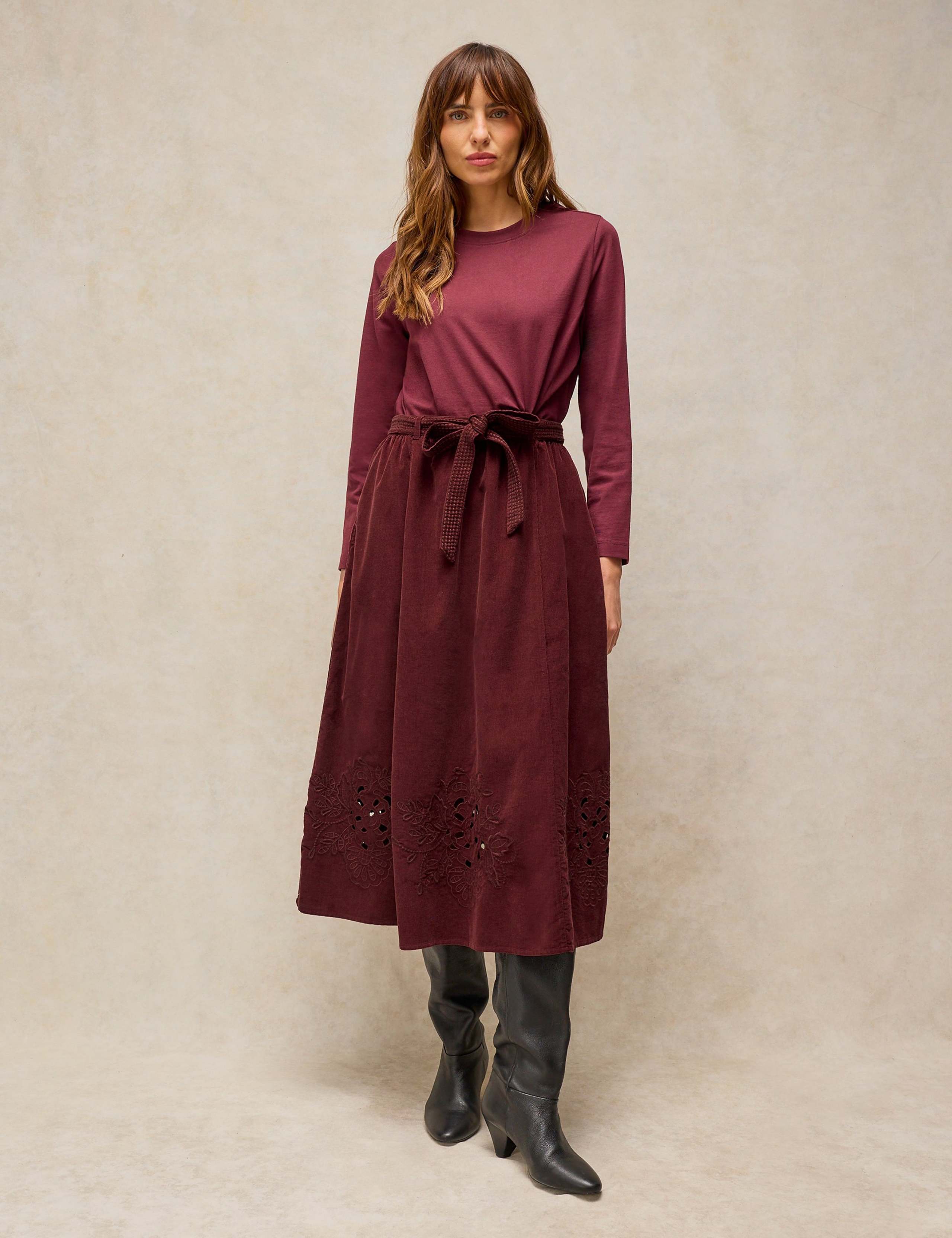 Corduroy Embroidered Midi A-Line Skirt 3 of 6