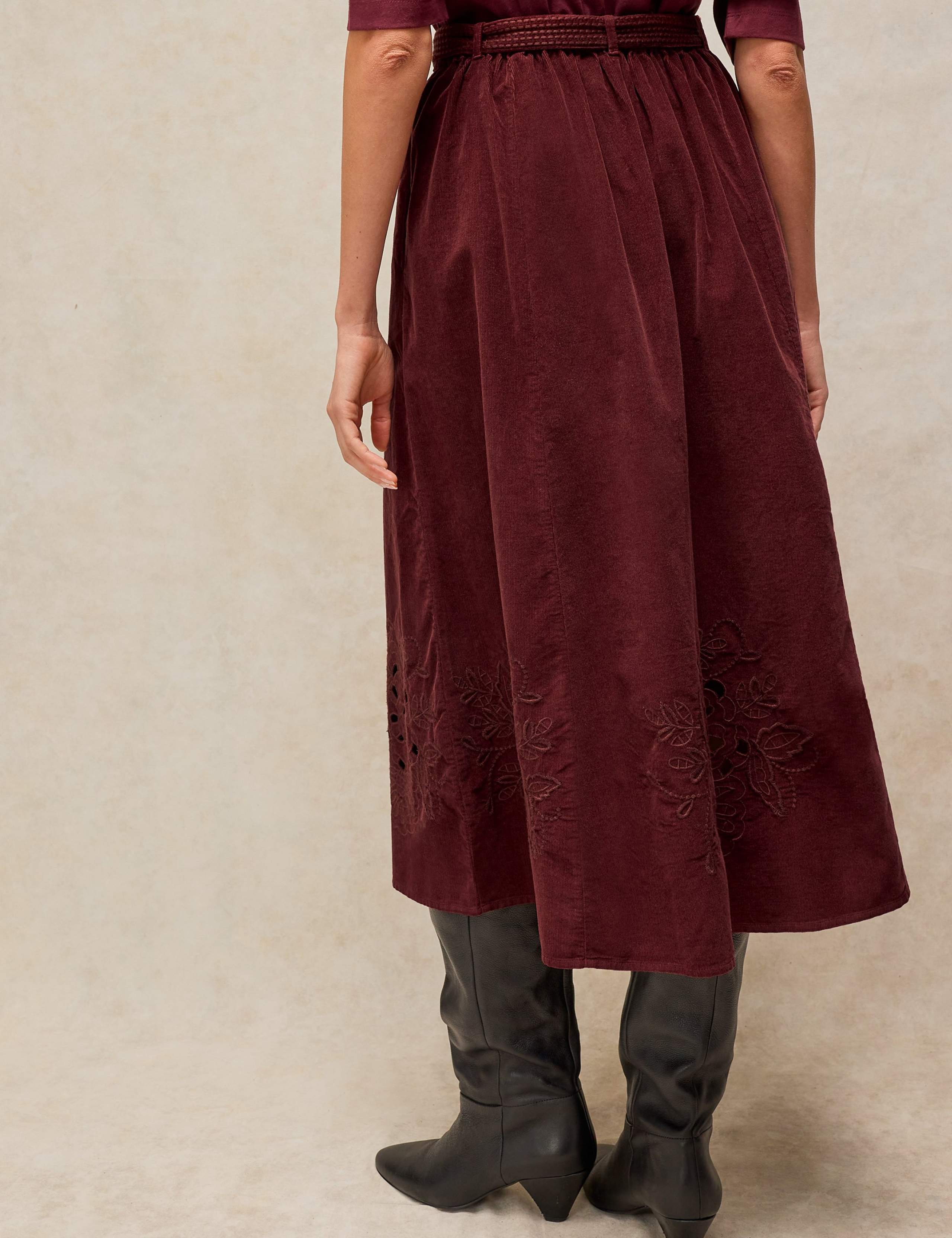 Corduroy Embroidered Midi A-Line Skirt 4 of 6