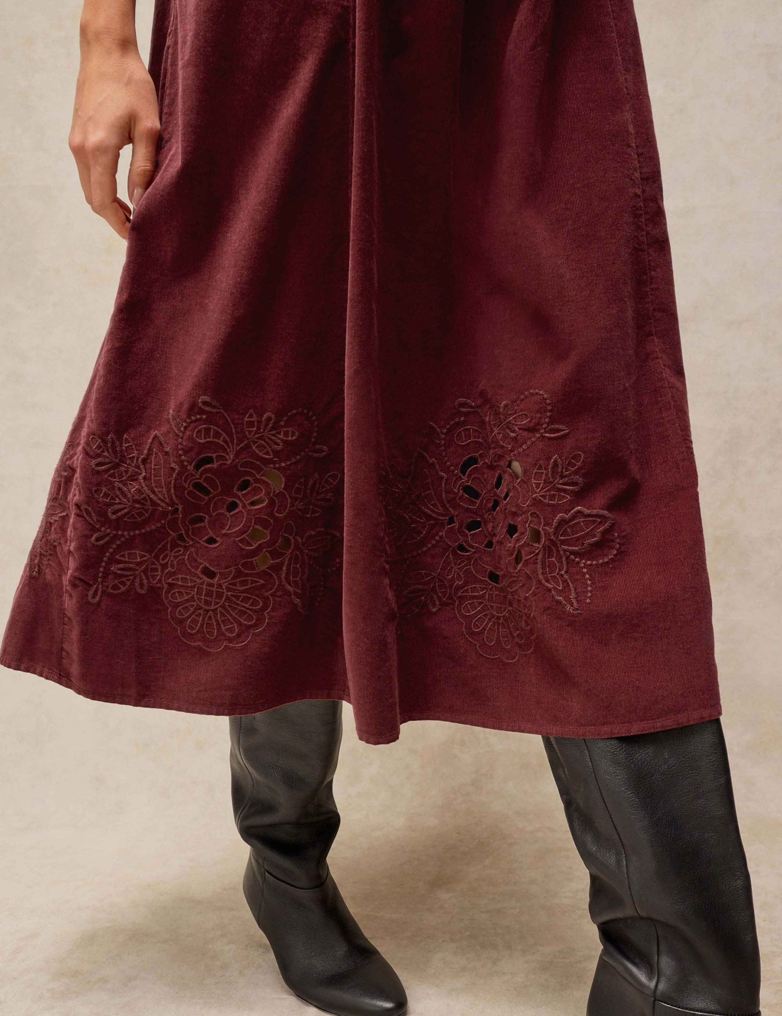 Corduroy Embroidered Midi A-Line Skirt 5 of 6
