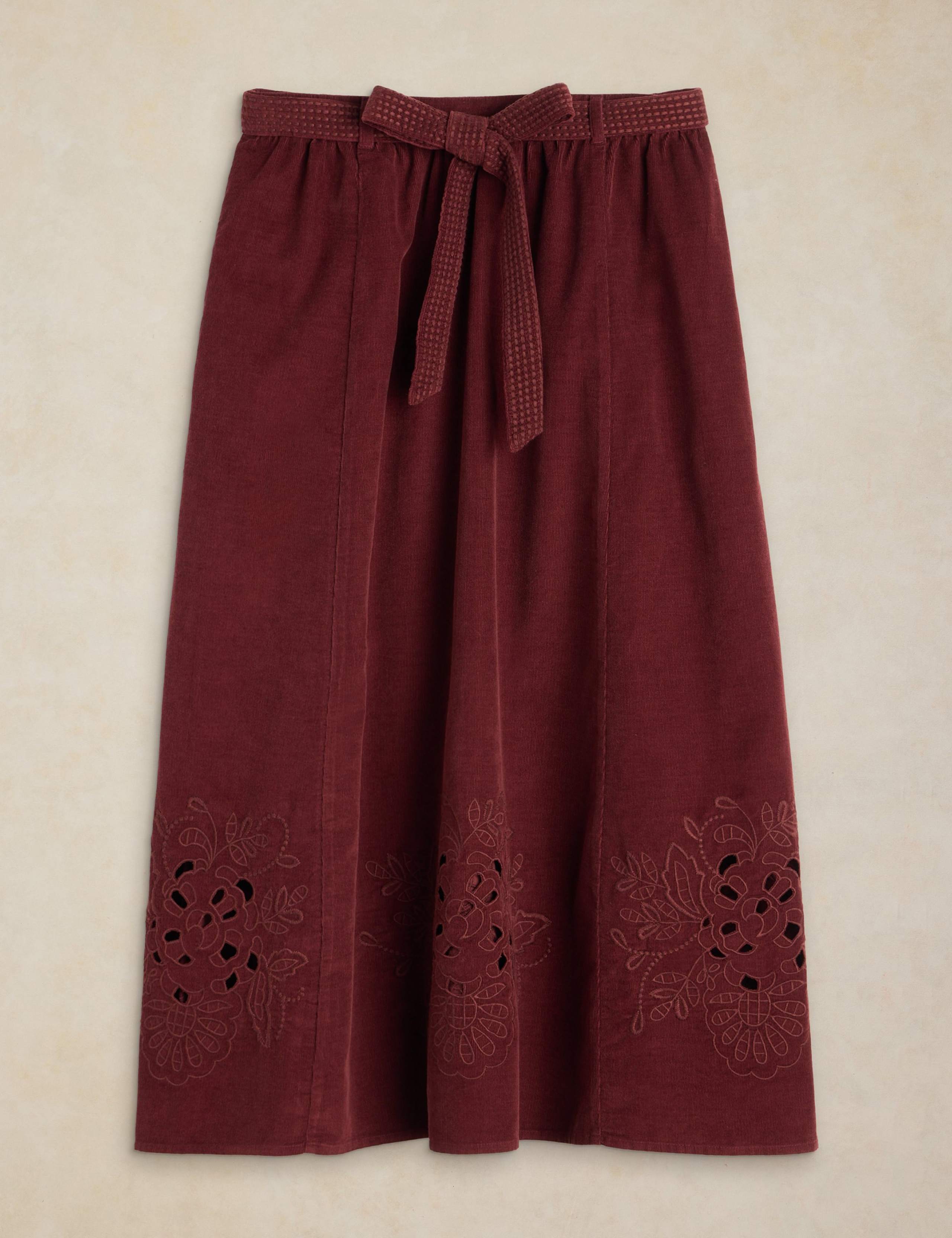 Corduroy Embroidered Midi A-Line Skirt 2 of 6