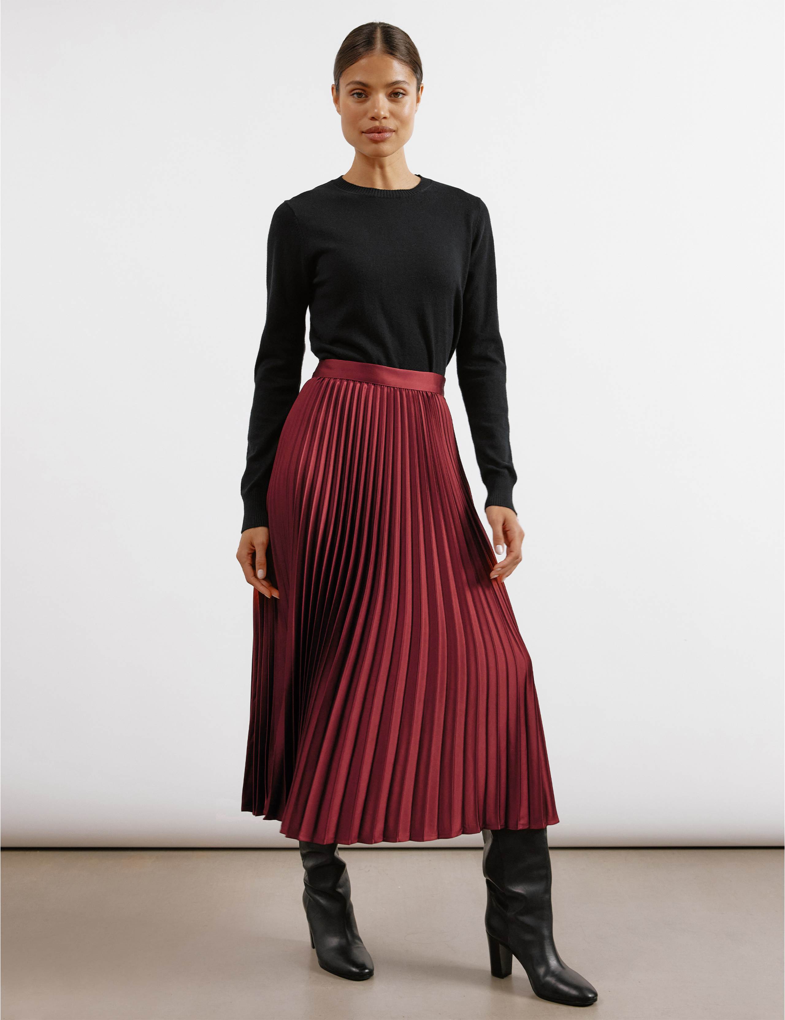Satin Pleated Midi Skirt 1 of 5