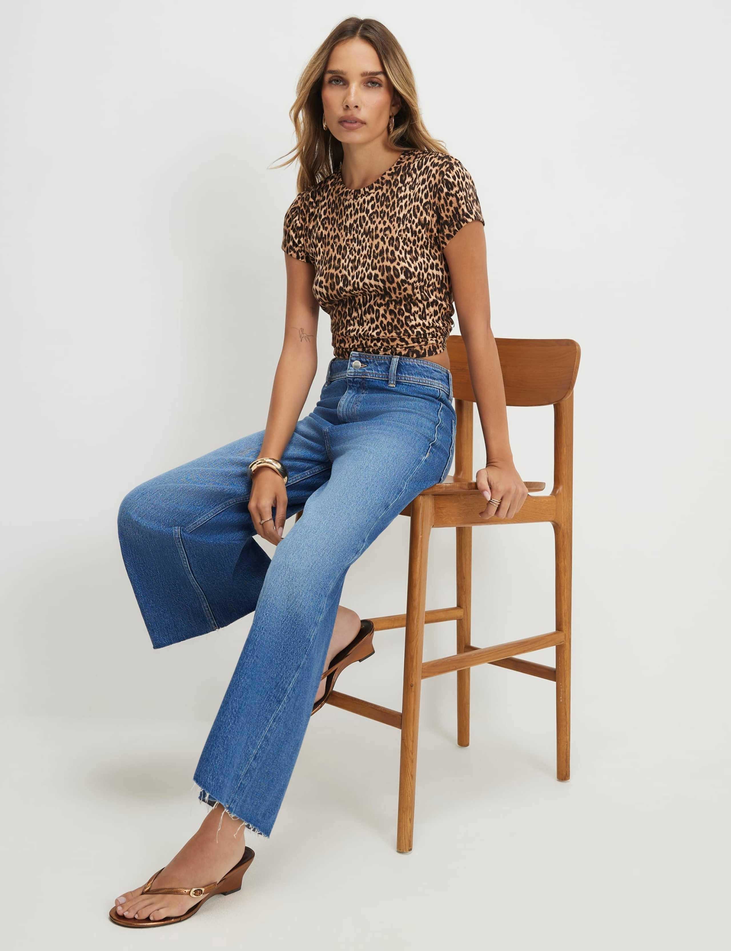 Denim Mid Rise Wide Leg Culotte Jeans 3 of 5
